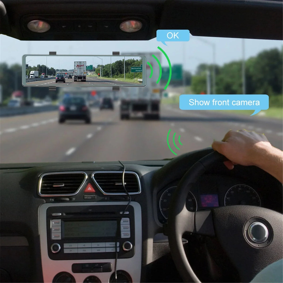 Mirror Dash Cam with Wireless Apple Carplay&Android Auto,11.26" Voice Control Rear View Mirror 1080P Front and Rear View Dual Cameras,FM Transmitter,Night Vision,Parking Assistance, WDR,Loop Recording