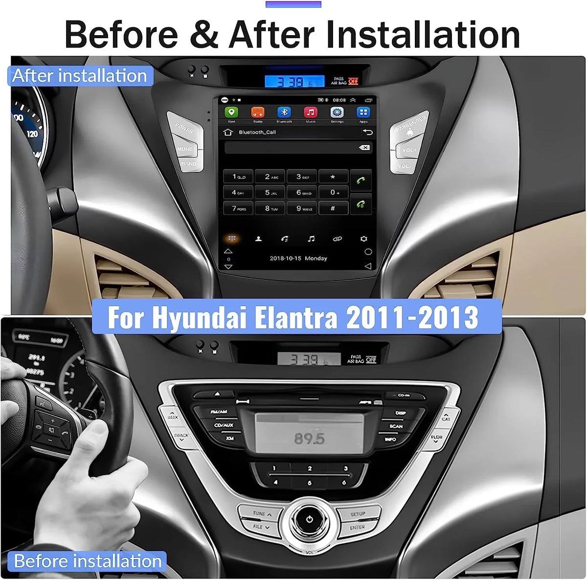 Podofo 2G+64G for Hyundai Elantra 2011 2012 2013 Android 9.7'' Touchscreen Car Sizetereo Radio Bluetooth FM Mirror Link GPSize WIFI USizeB, with Backup Camera