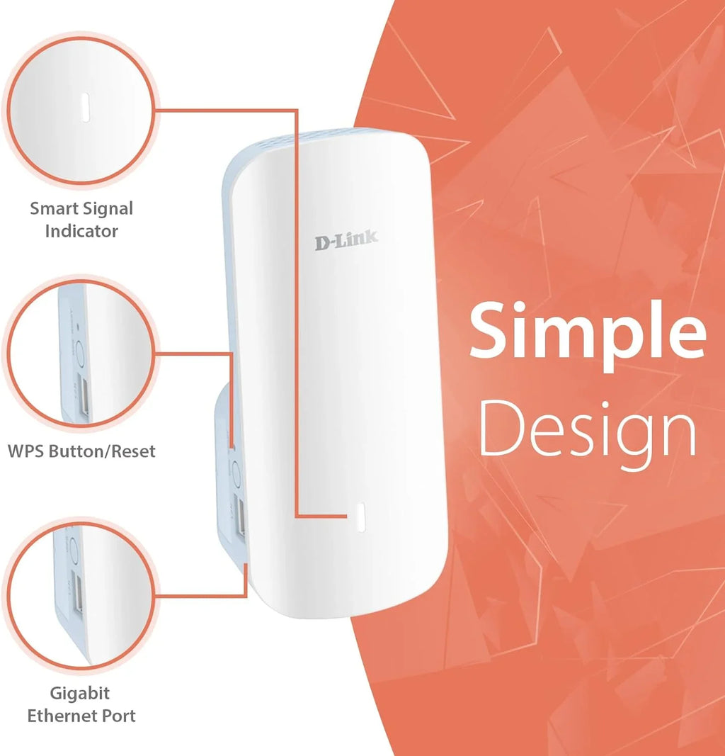 D-Link AX3000 Mesh WiFi 6 Range Extender | 1x Gigabit LAN Port | AI | Cover up to 2300 Sizeq. ft (E30)