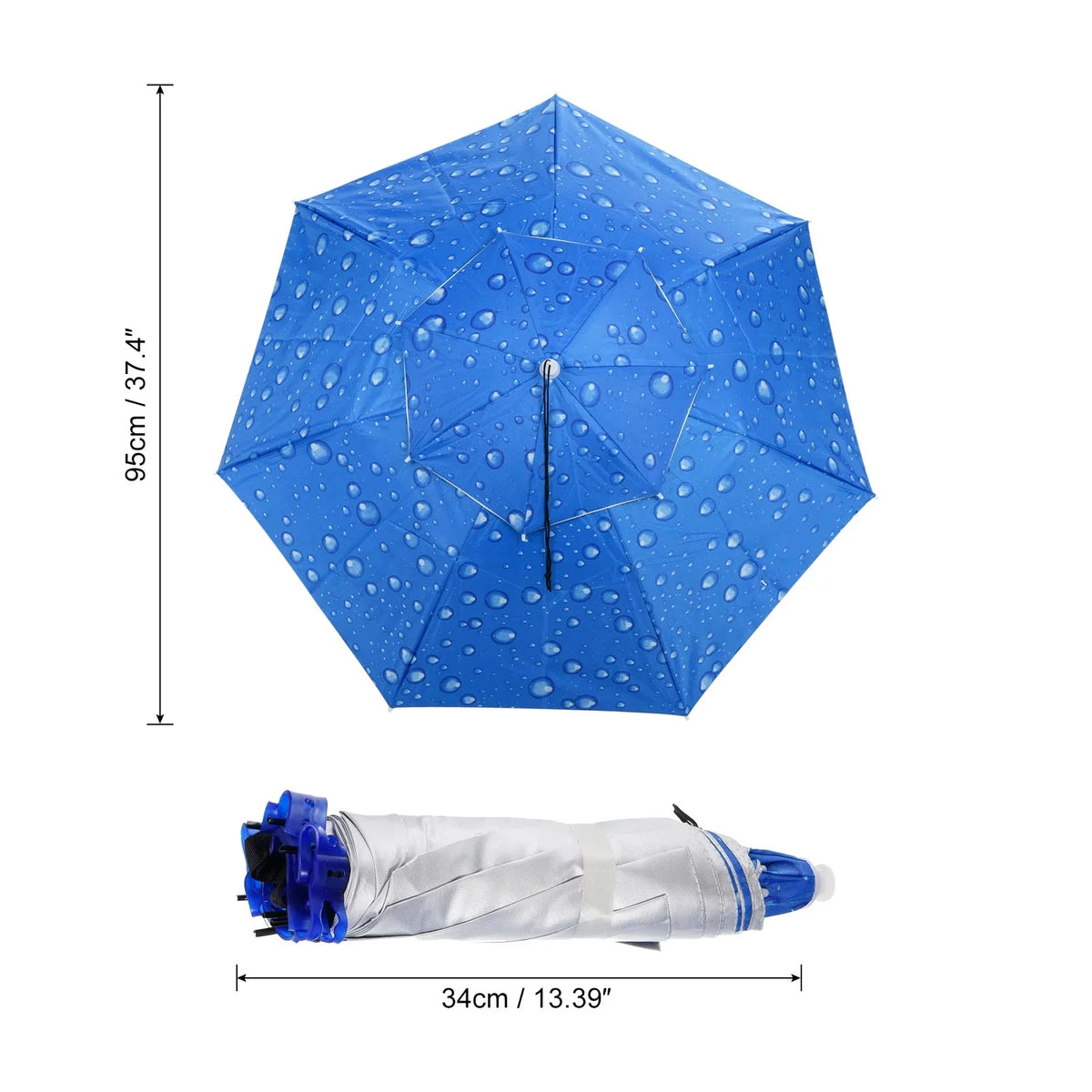 Uxcell OD 37.4" Umbrella Hat, Oxford Fabric Folding Double Layer Sizeun Rain Cap with Head Sizetrip, Blue