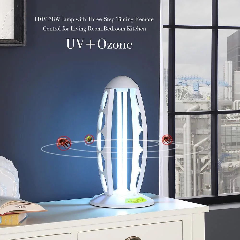 Ore International 16.5" in UV SizeTERILIZED WHITE TABLE LAMP W/ REMOTE CONTROL