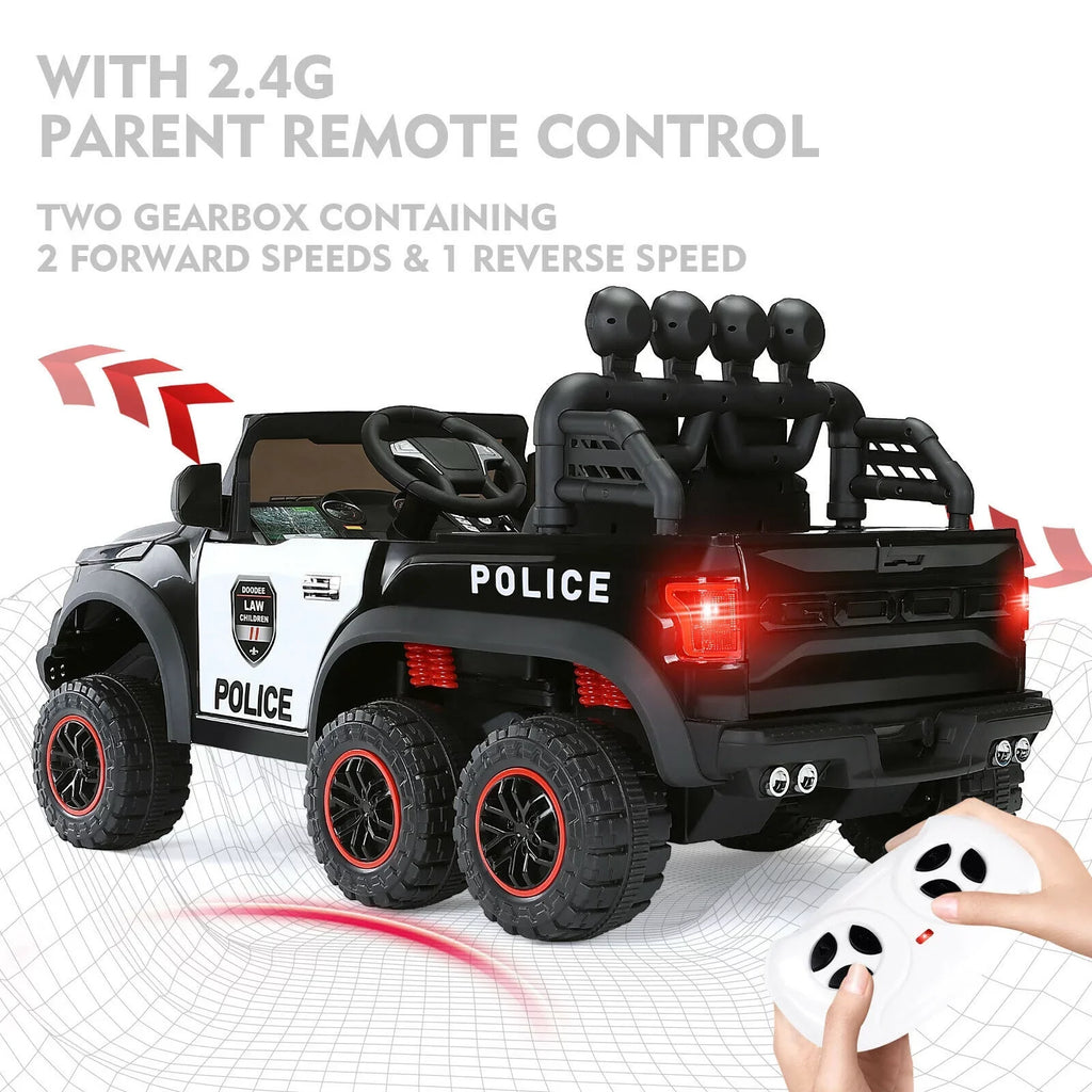 JOYLDIASize 6 Wheels 12V Kids Ride on Police Car Toy with Remote Control (Black)