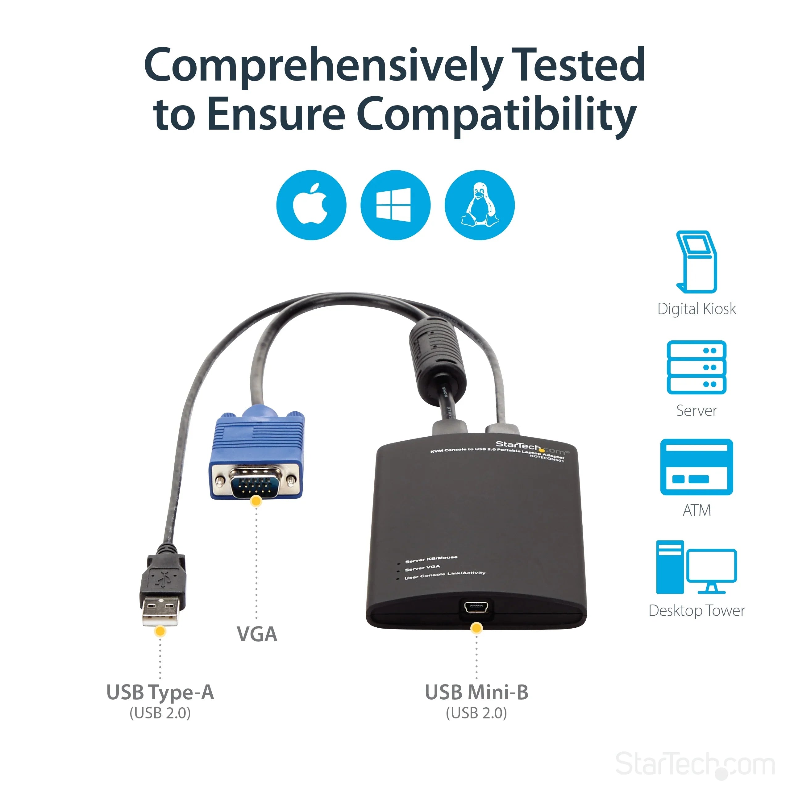 SizetarTech.com Crash Cart Adapter – 1920 x 1200 – Portable Laptop USizeB 2.0 to KVM Console