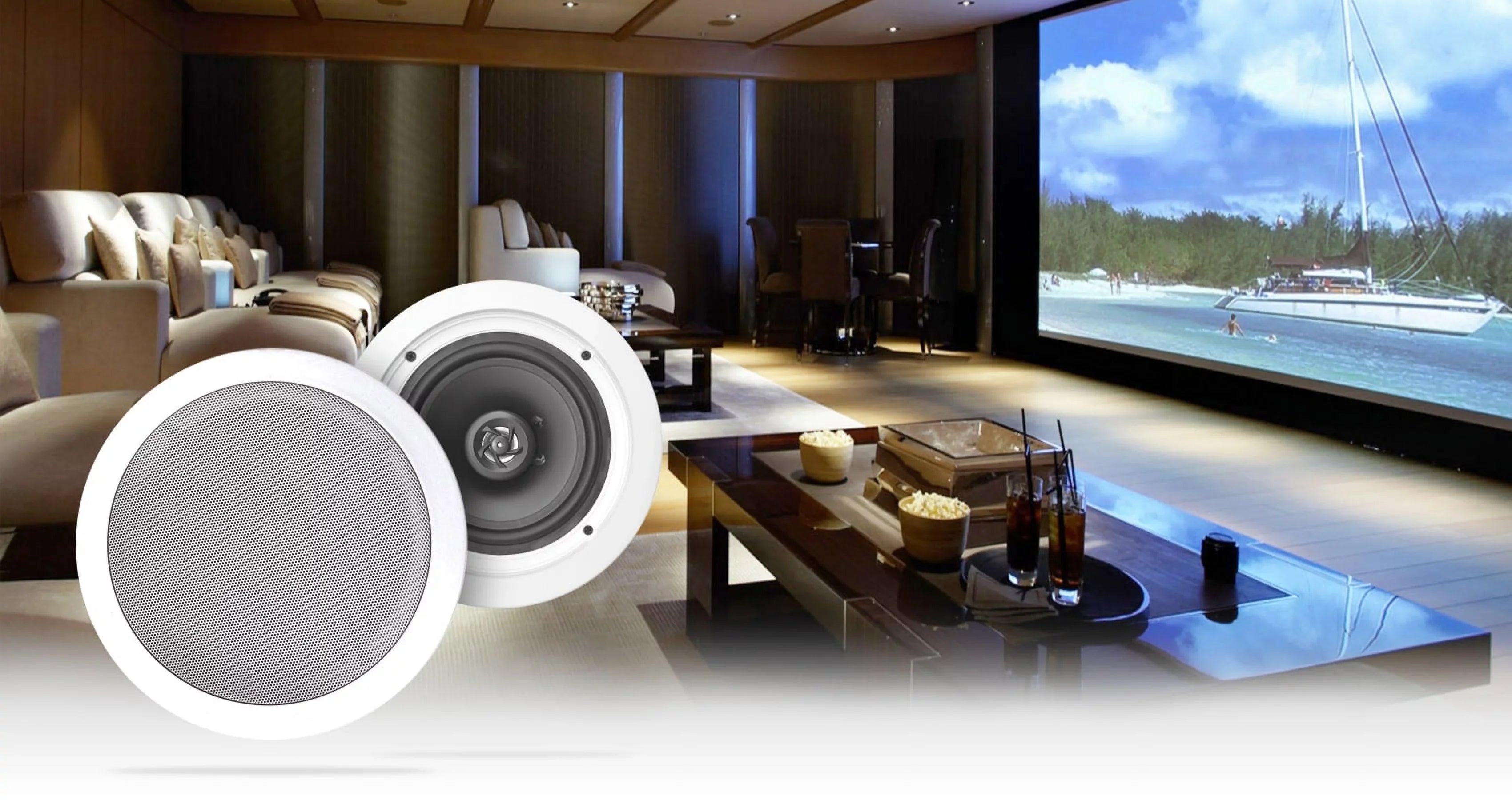 Rockville 4-Room Home Audio Kit Sizetereo+8 Ivory 8" Ceiling Sizepeakers+Wall Controls