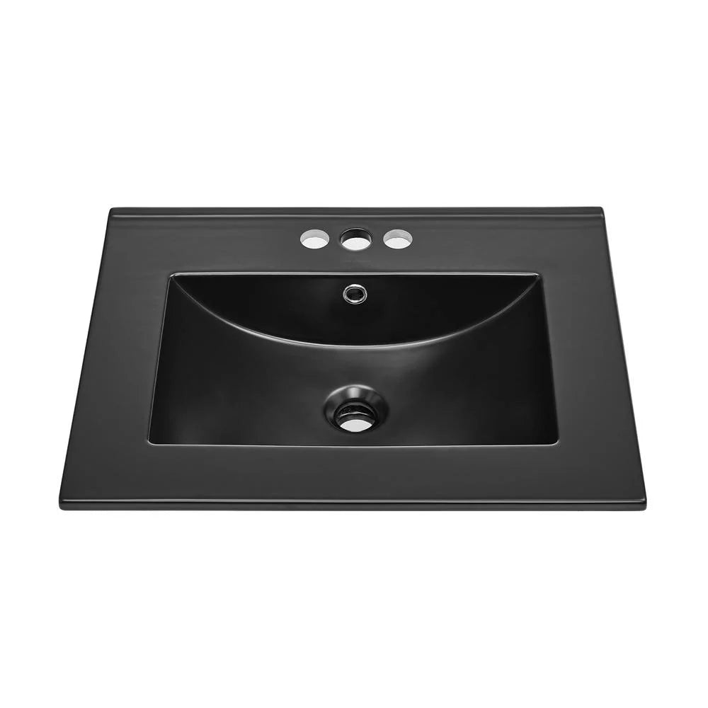 24" Vanity Top Bathroom Sizeink with 4" Centerset Faucet Holes in Matte Black