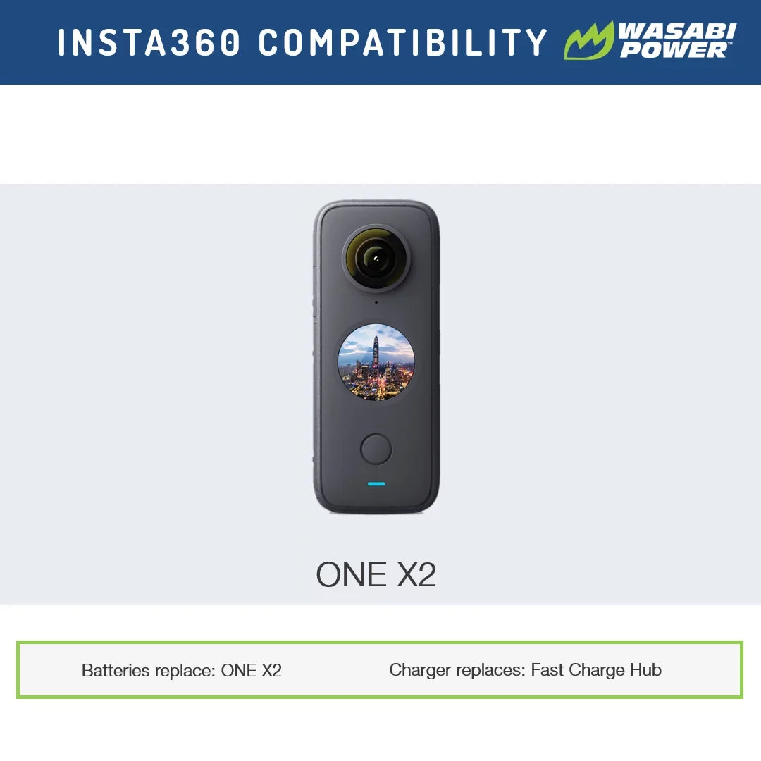 Wasabi Power Battery (2-Pack) and Dual Charger for Insta360 ONE X2 (Not Waterproof)