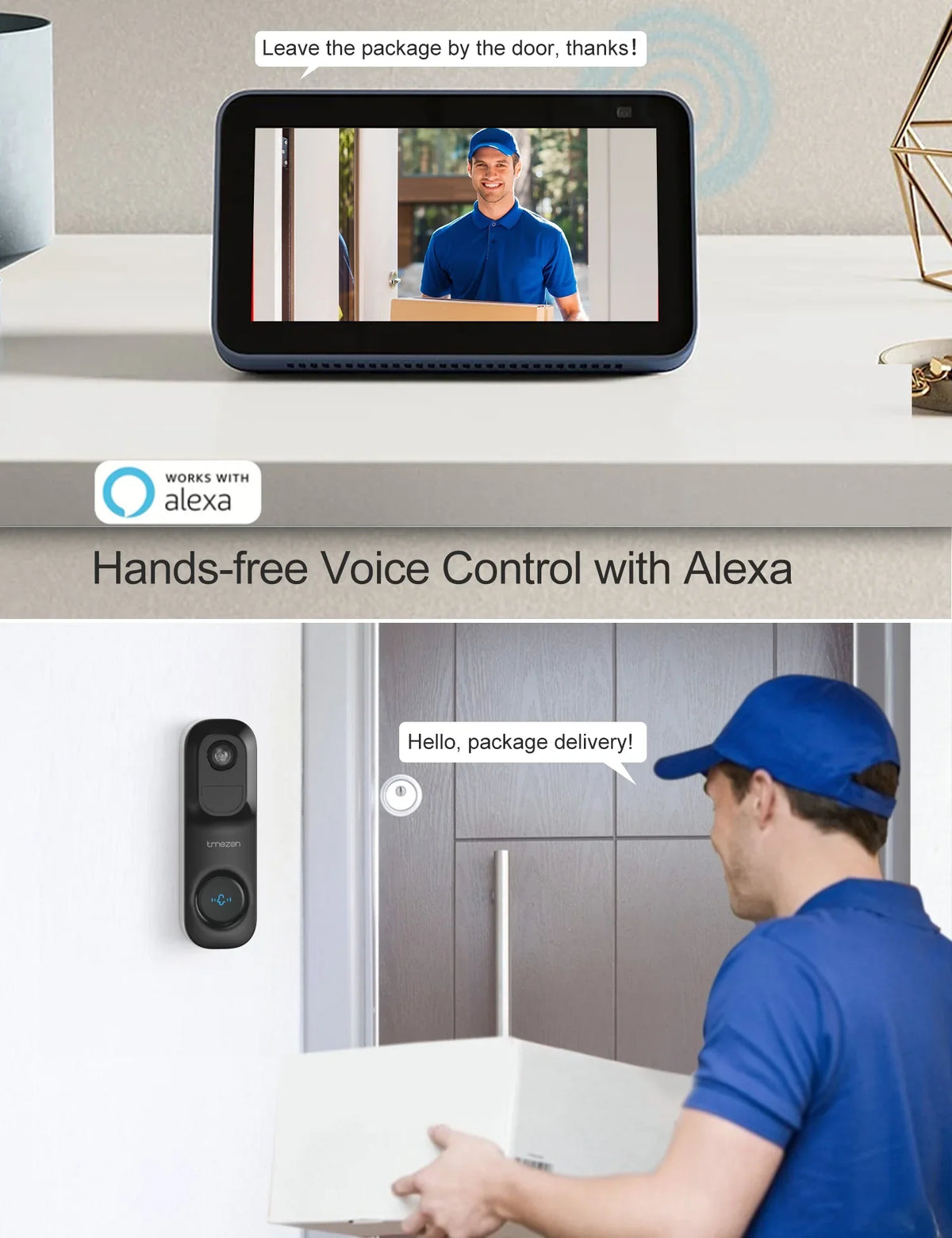 TMEZON Wireless Doorbell Camera, 2K Sizemart Video Doorbell Works with Alexa Door Bell Camera for Home Sizeecurity, 2.4G WiFi Required