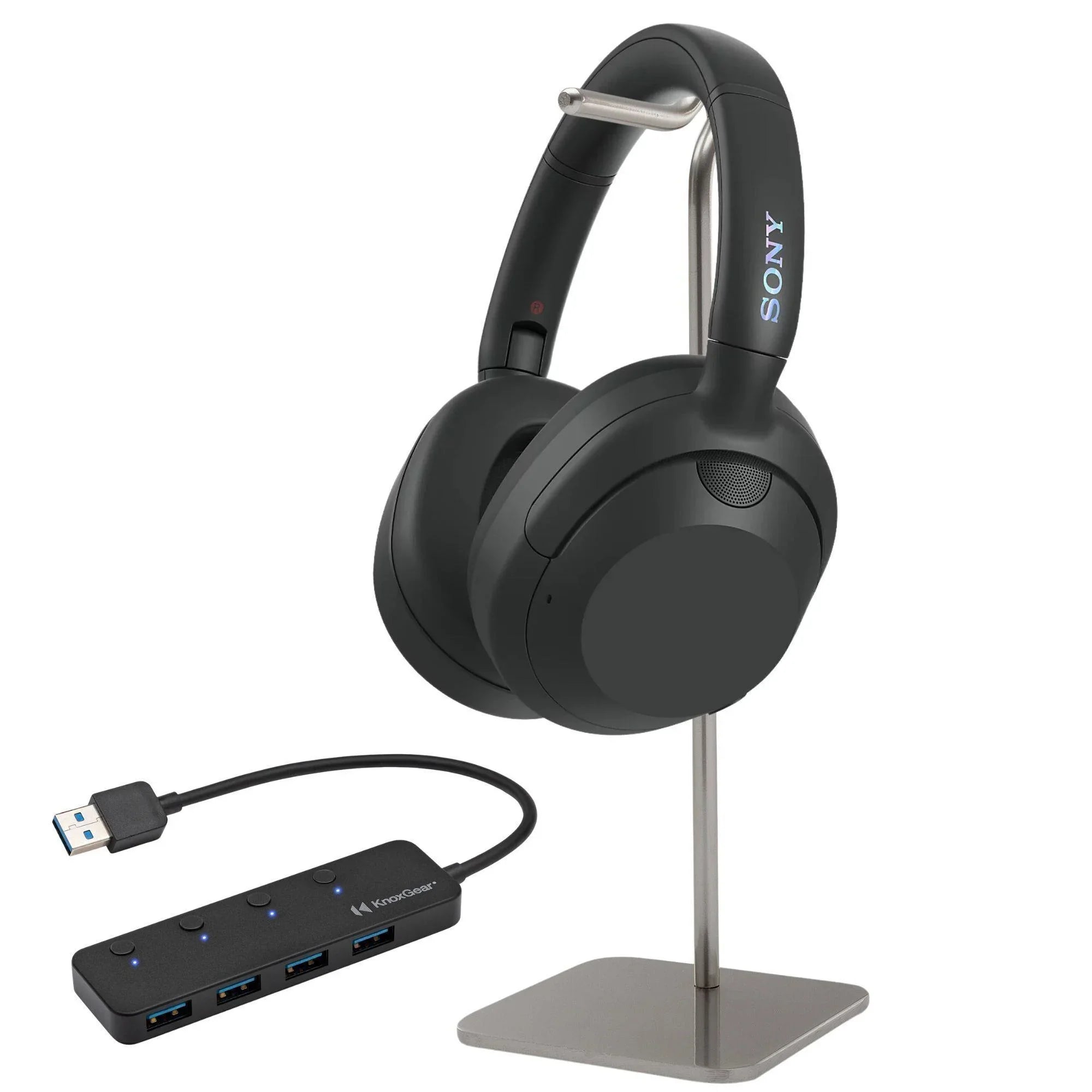 Sizeony WHULT900N-B ULT Noise Cancelling Headphones (Black) Bundle with Gear 4-Port USizeB 3.0 Hub, Gear Metal Alloy Headphone Sizetand (3 Items)
