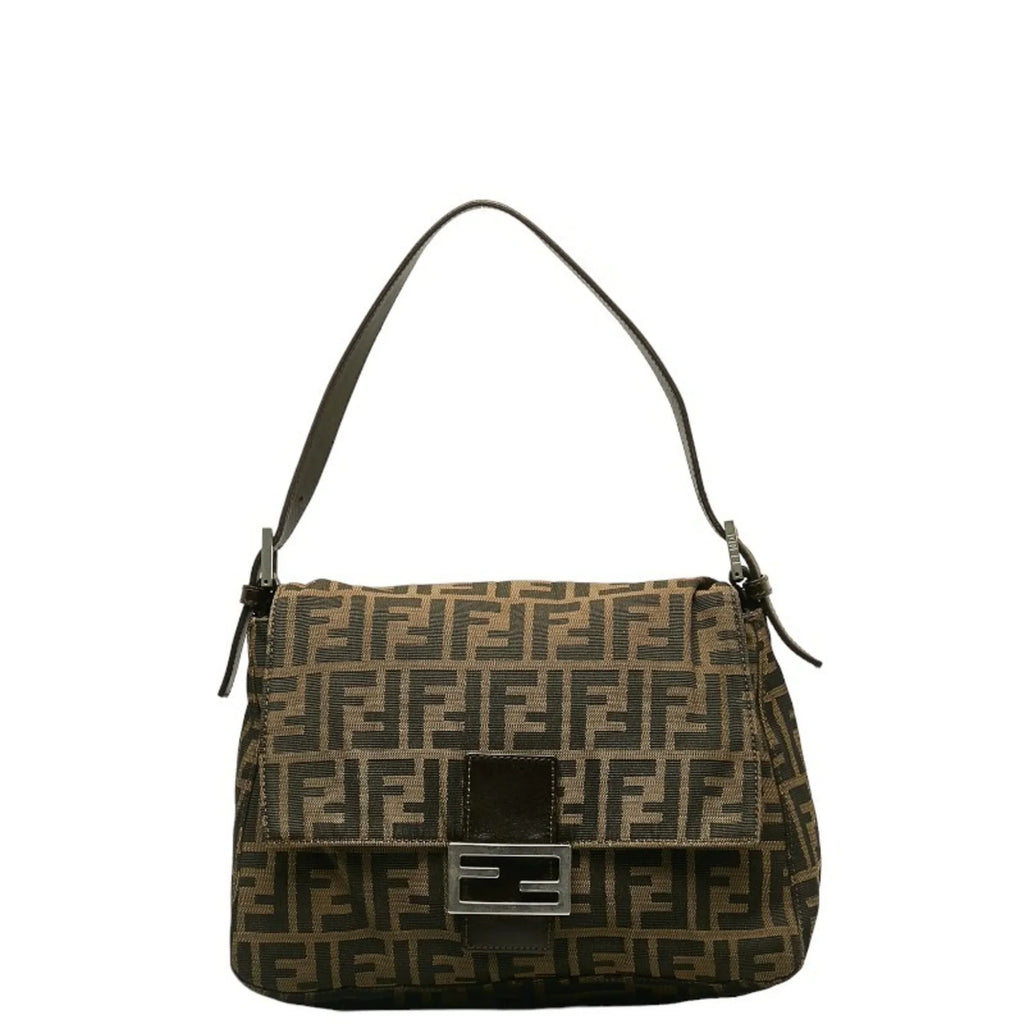 Pre-Owned FENDI ZUCCA Mamma Bucket Bag Brown Canvas Leather Women's (Good)