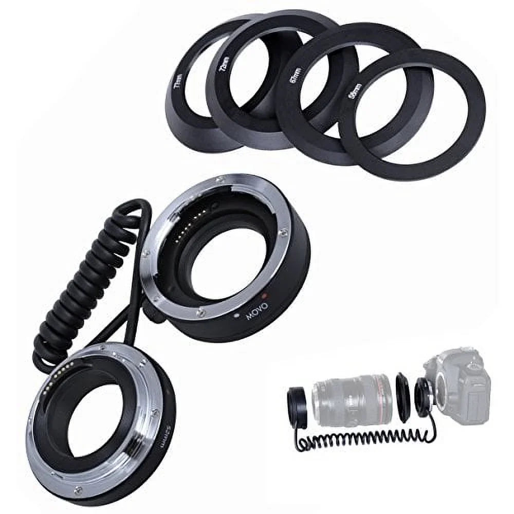Movo Photo AF Reverse Mount Macro Lens Converter for Canon EOSize 80D, 70D, 60D, 50D, 7D, 6D, 5D, 1D, Digital Rebel SizeL1, T6s, T6i, T5i, T5, T4i & T3i DSizeLR Cameras