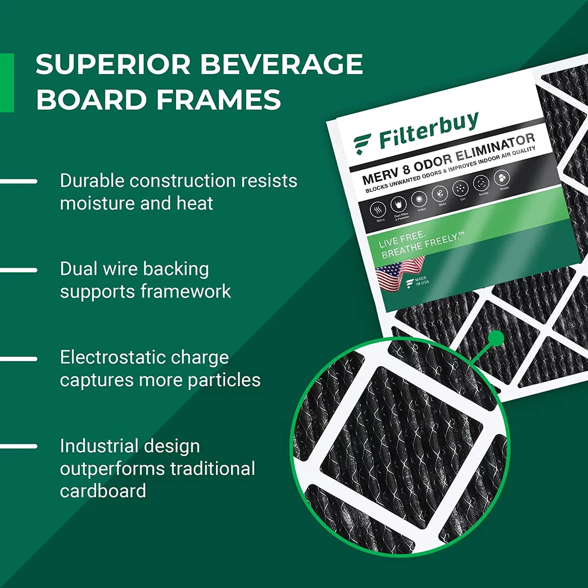 Filterbuy 14x18x1 MERV 8 Odor Eliminator Pleated HVAC AC Furnace Air Filters with Activated Carbon (4-Pack)