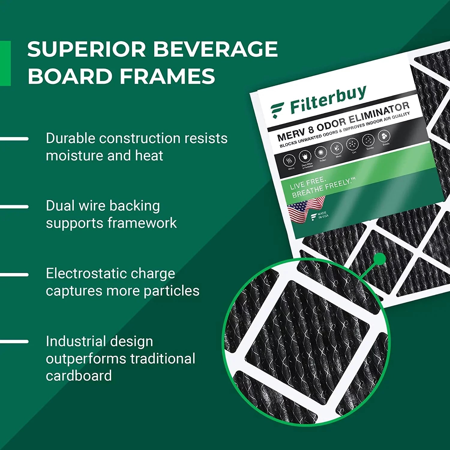 Filterbuy 18x30x1 MERV 8 Odor Eliminator Pleated HVAC AC Furnace Air Filters with Activated Carbon (1-Pack)