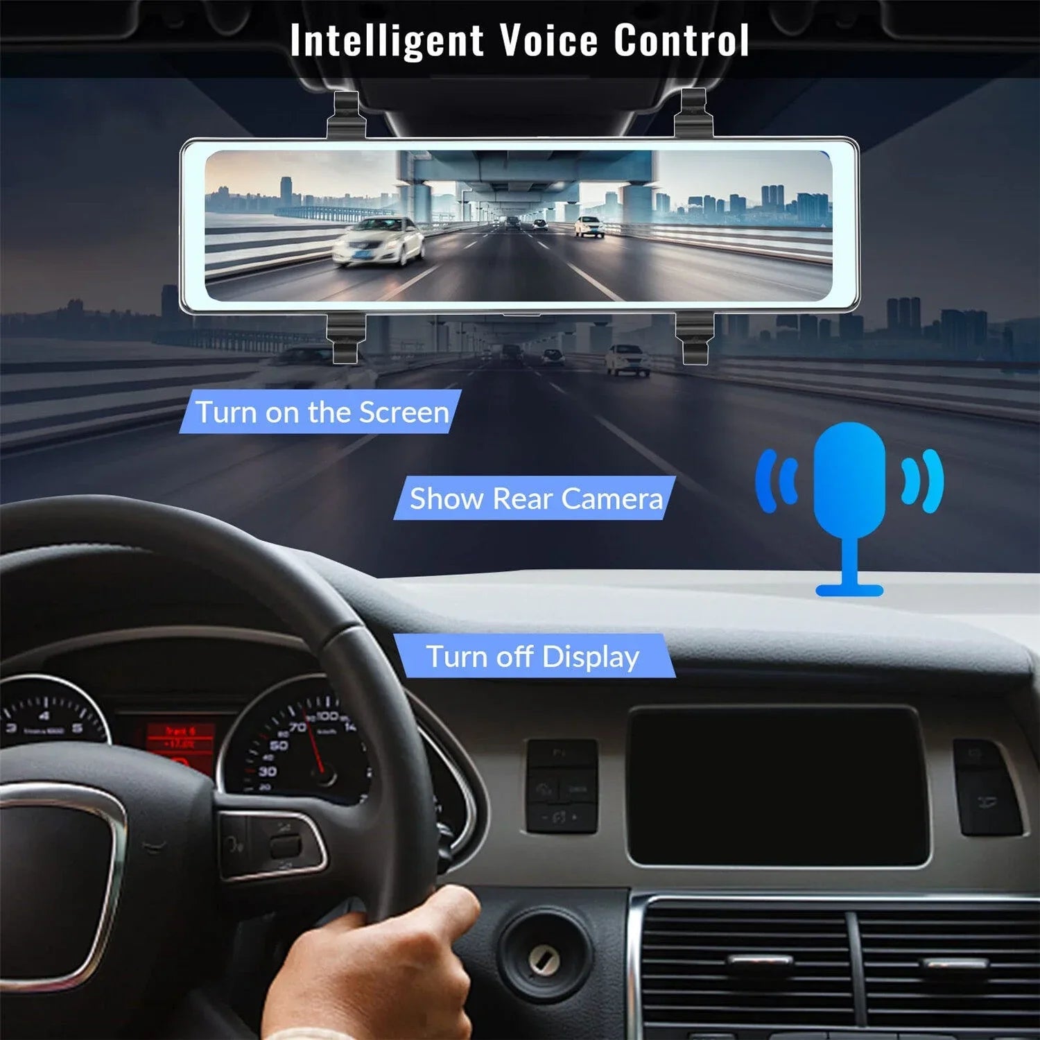Mirror Dash Cam with Wireless Apple Carplay&Android Auto,11.26" Voice Control Rear View Mirror 1080P Front and Rear View Dual Cameras,FM Transmitter,Night Vision,Parking Assistance, WDR,Loop Recording