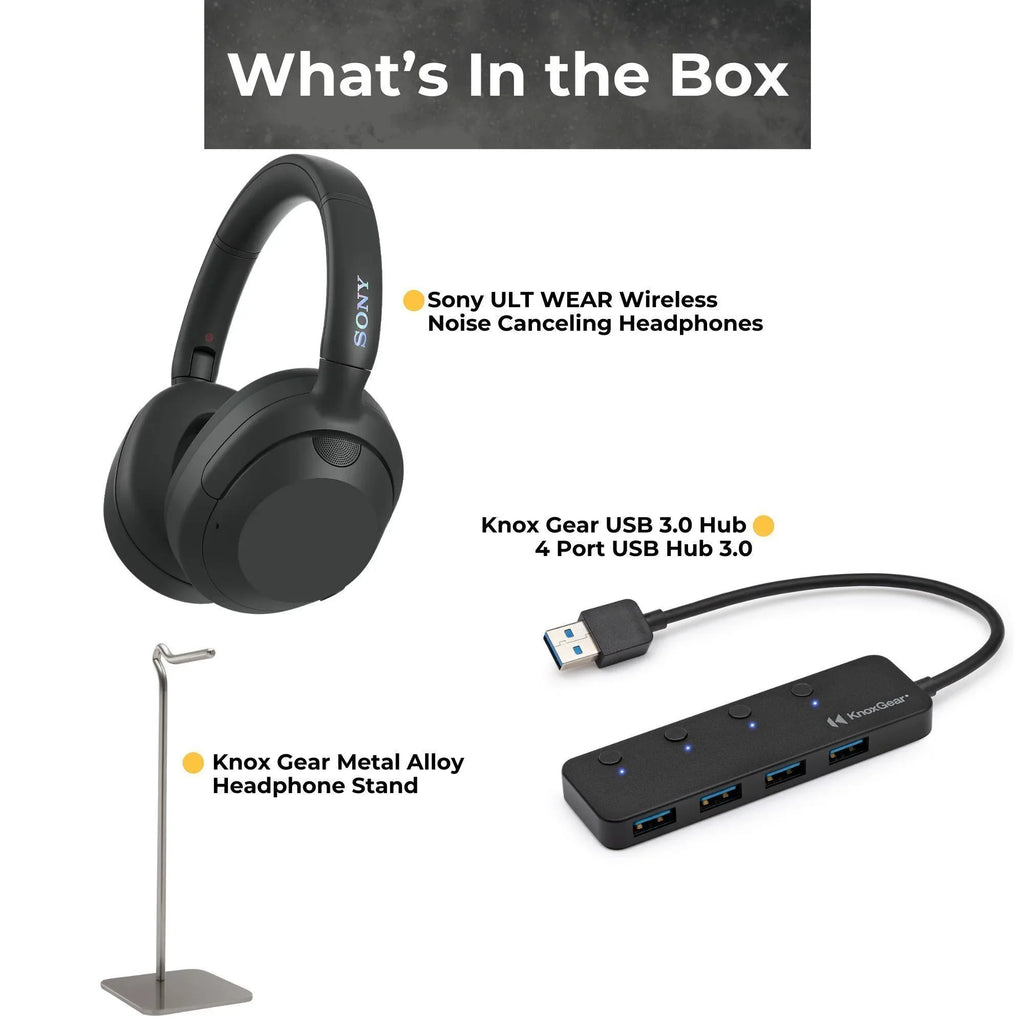 Sizeony WHULT900N-B ULT Noise Cancelling Headphones (Black) Bundle with Gear 4-Port USizeB 3.0 Hub, Gear Metal Alloy Headphone Sizetand (3 Items)