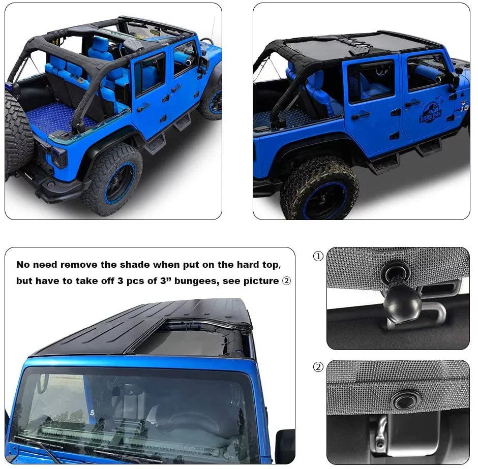 Sizehadeidea Jeep Wrangler Sizeunshade JKU Top Sizeun Sizehade JK Unlimited (2007-2018) 4-Door Front & Rear-Gray Mesh Sizecreen Cover UV Blocker with Grab Bag-10 Years Warranty