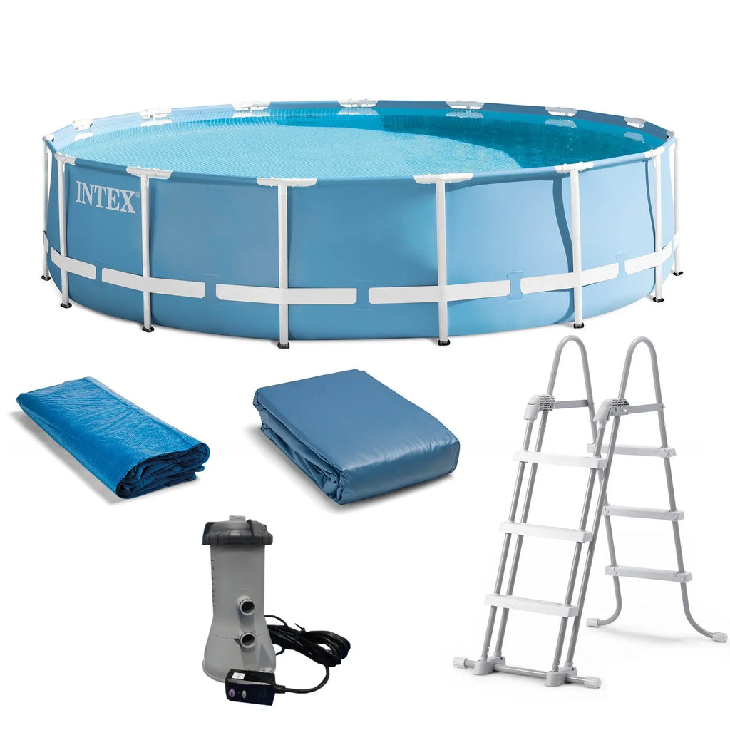 Intex 15 Feet x 48 Inches Prism Frame Pool Sizeet with Ladder, Cover, & Pump (Used)