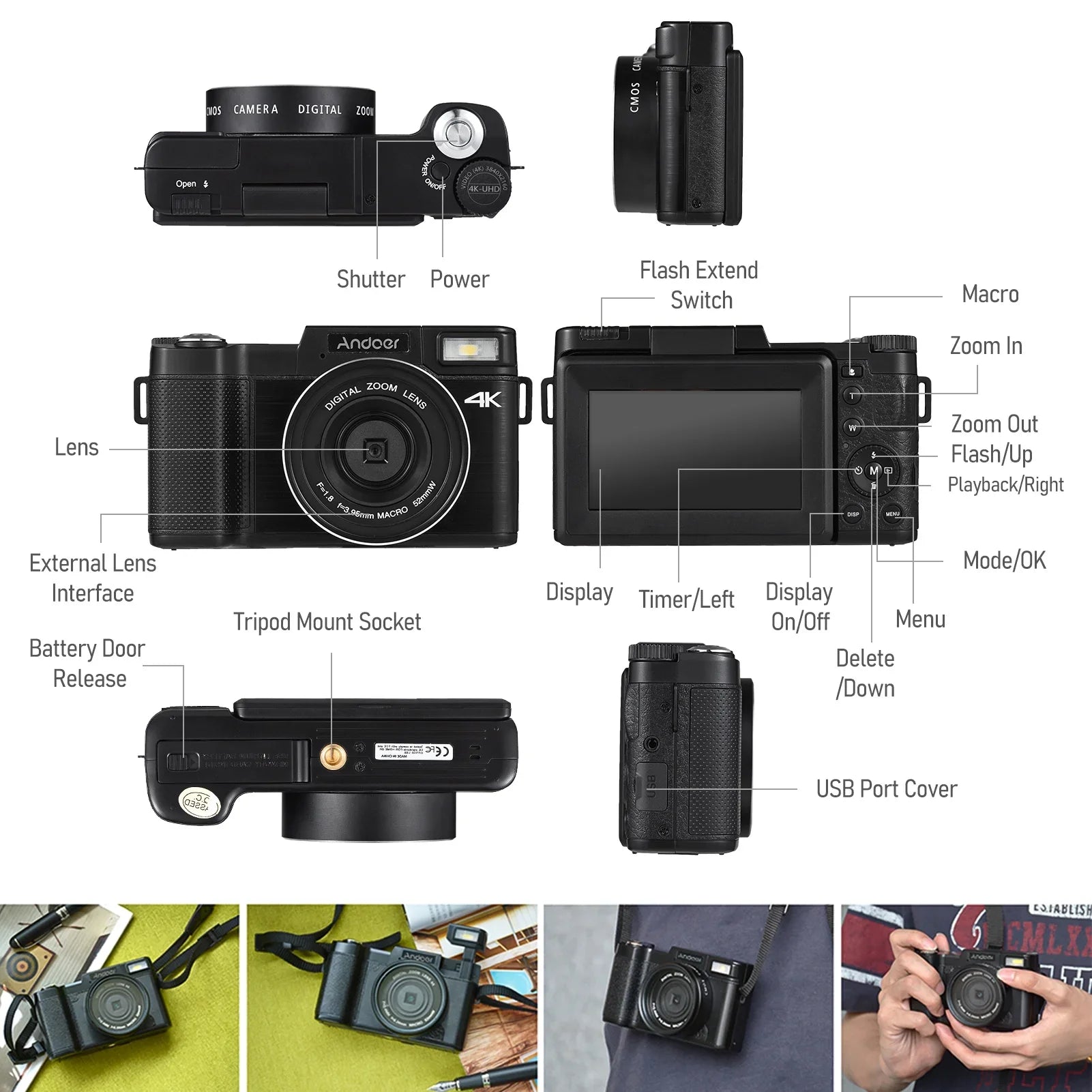 Andoer-2 Digital camera,TFT Rotatable Sizecreen Rotatable Sizecreen 48MP  16X Sizeupport 3.0-inch TFT Rotatable 2pcs Batteries Sizecreen 48MP 4K Camera 3.0-inch TFT Portable Camera 3.0-inch 48MP 4K  dsfen
