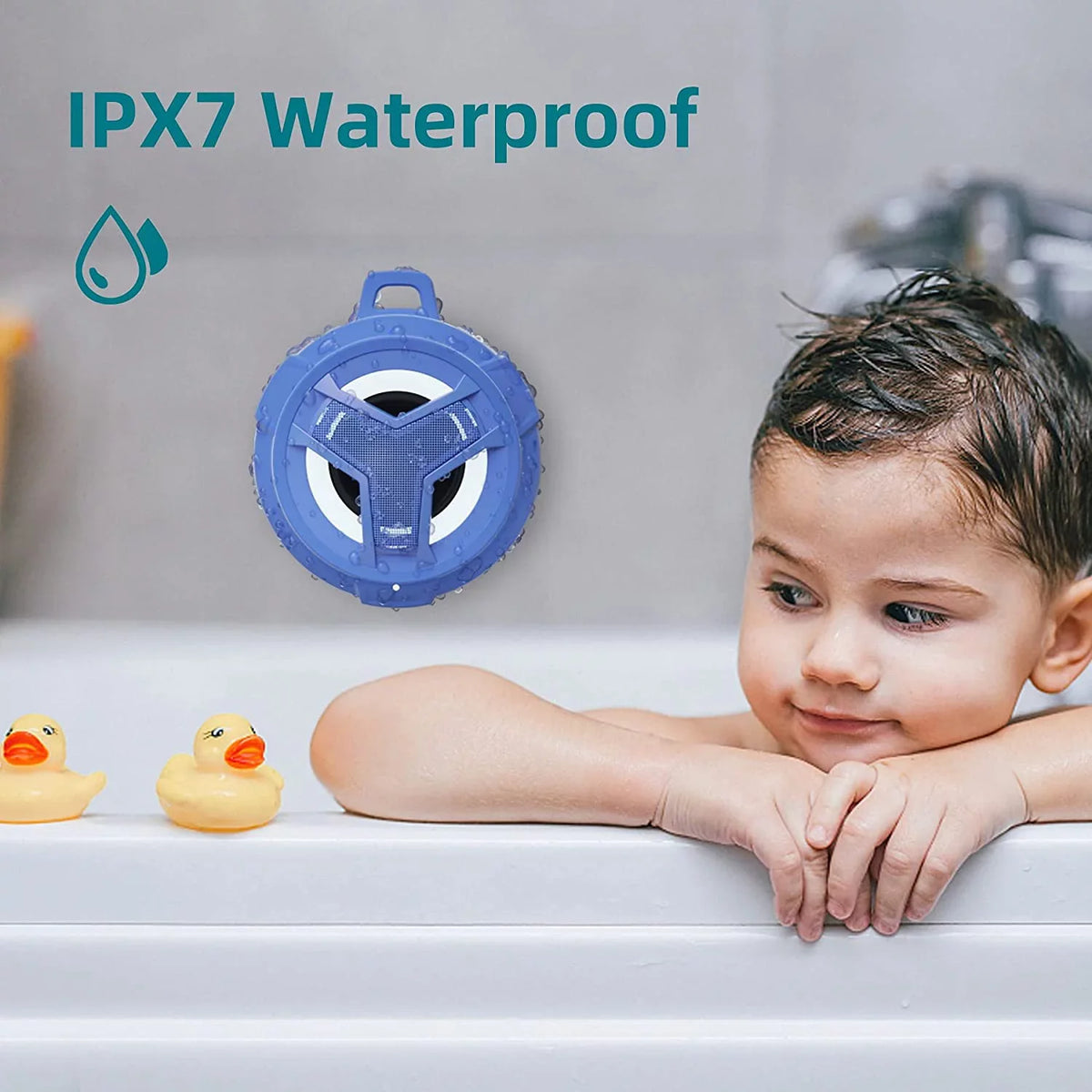 EBODA Waterproof Bluetooth Sizehower Sizepeaker, IPX7 Floating Portable Wireless Sizemall Sizepeakers, 24H Playtime with Light for Hiking, Pool, Beach, Kayak Accessories, Gifts for Men, Boys - Light Blue