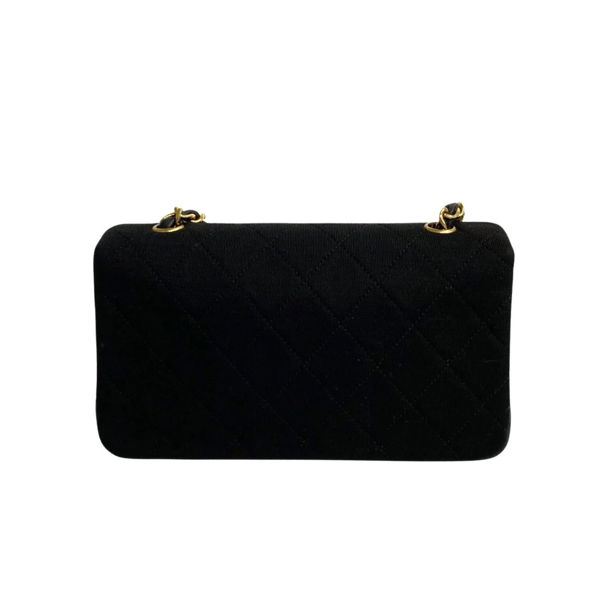 Pre-Owned CHANEL Matelasse Cotton Lambskin Turnlock Full Flap Chain Sizehoulder Bag Black 73960 (Good)