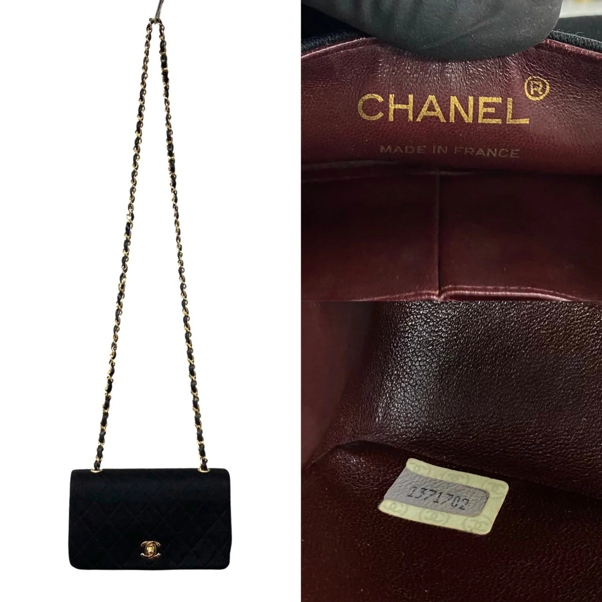 Pre-Owned CHANEL Matelasse Cotton Lambskin Turnlock Full Flap Chain Sizehoulder Bag Black 73960 (Good)