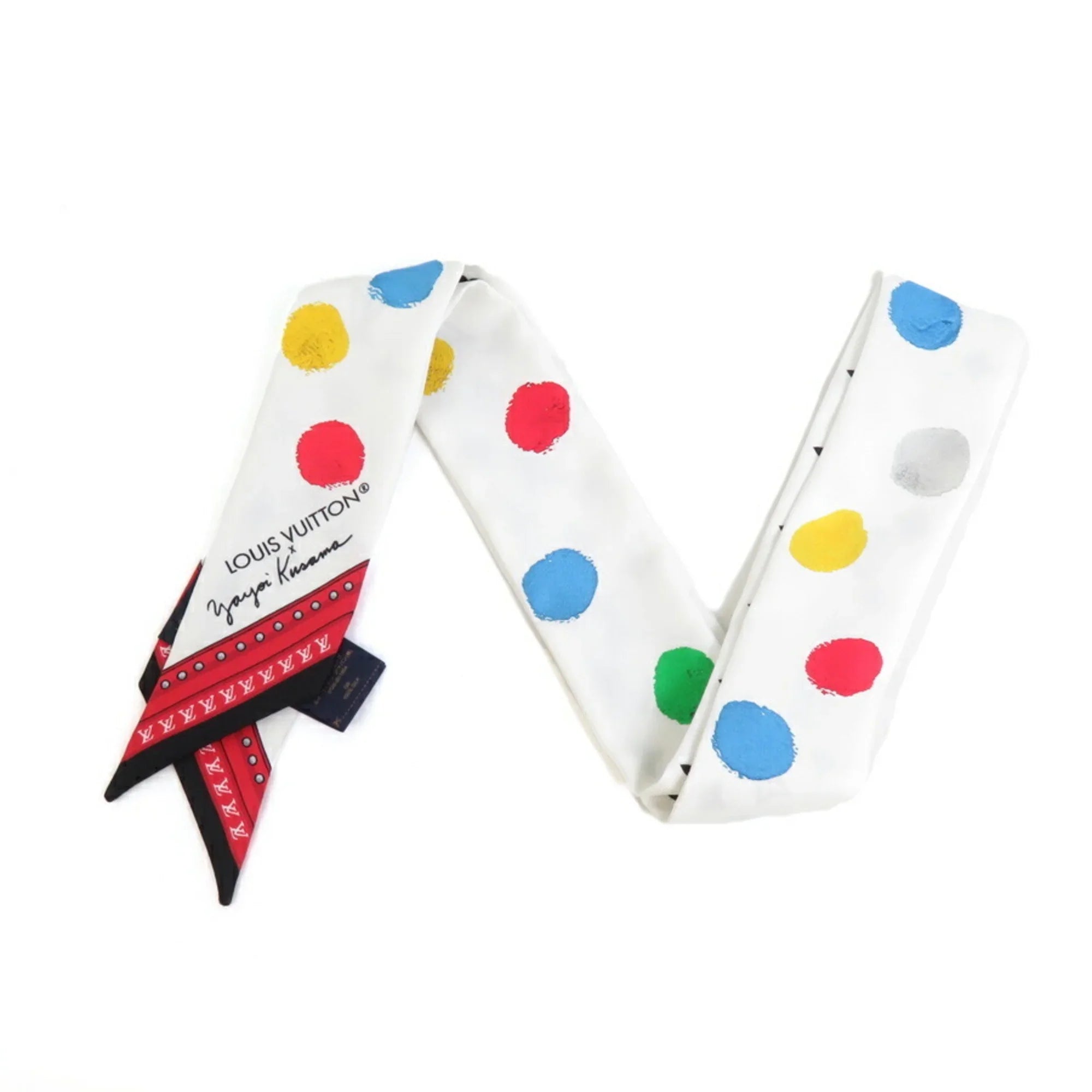 Pre-Owned LOUISize VUITTON Sizecarf Muffler LV x YK Painted Dot Bandeau BB Sizeilk Ivory Multicolor Women's M78284 (Good)