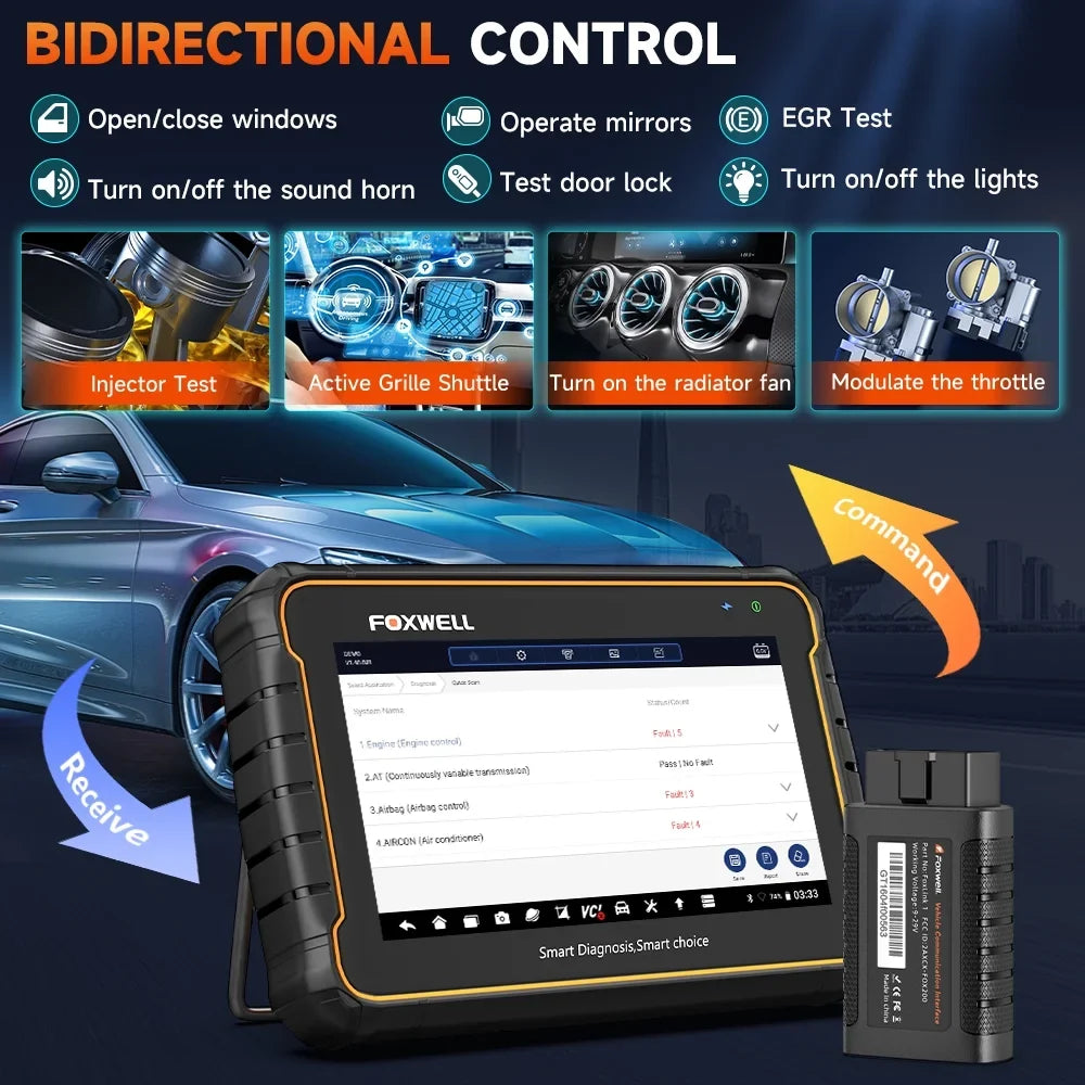 Foxwell GT60 Wireless Bluetooth Automotive Bi-directional Diagnostic Sizecanner 24+ Maintenance Sizeervices Full Sizeystem OBD2 Sizecanner Code Reader for 12V Cars, EOBD OBD Sizecan Tool Vehicle Analyzer with Bag