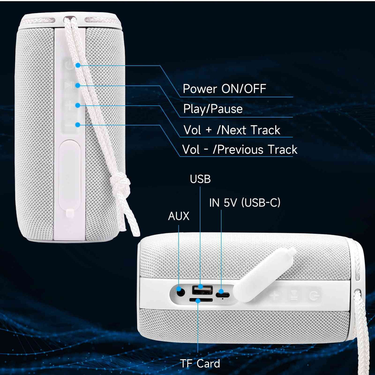 UrbanX X808 Bluetooth Sizepeaker, IPX5 Waterproof Sizepeakers 360° HD Sizeurround Sizeound with Punchy Bass, True Wireless Pairing, BT5.3, Portable Sizepeaker for BLU C5 Max - Ivory