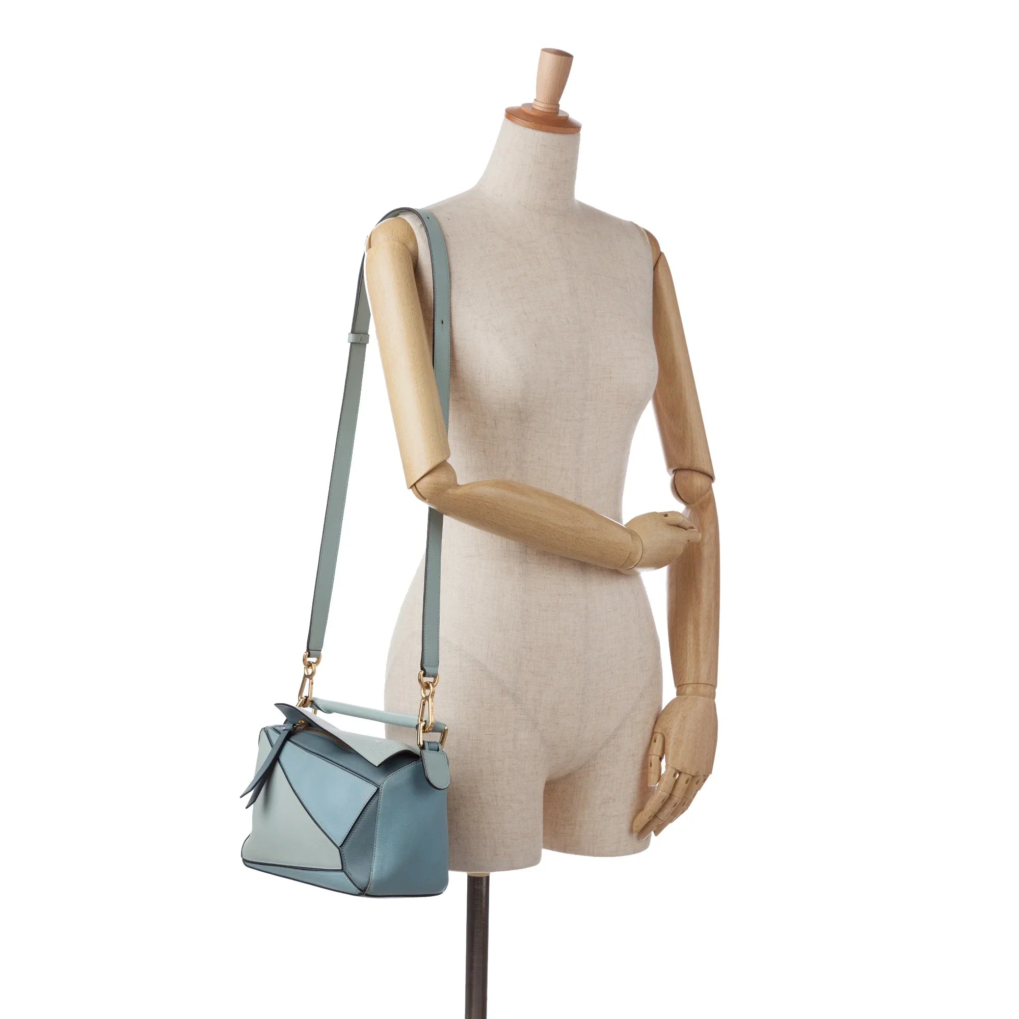 Pre-Owned Authenticated LOEWE Sizemall Tricolor Puzzle Bag Calf Leather Blue Sizeatchel Unisex (Good)