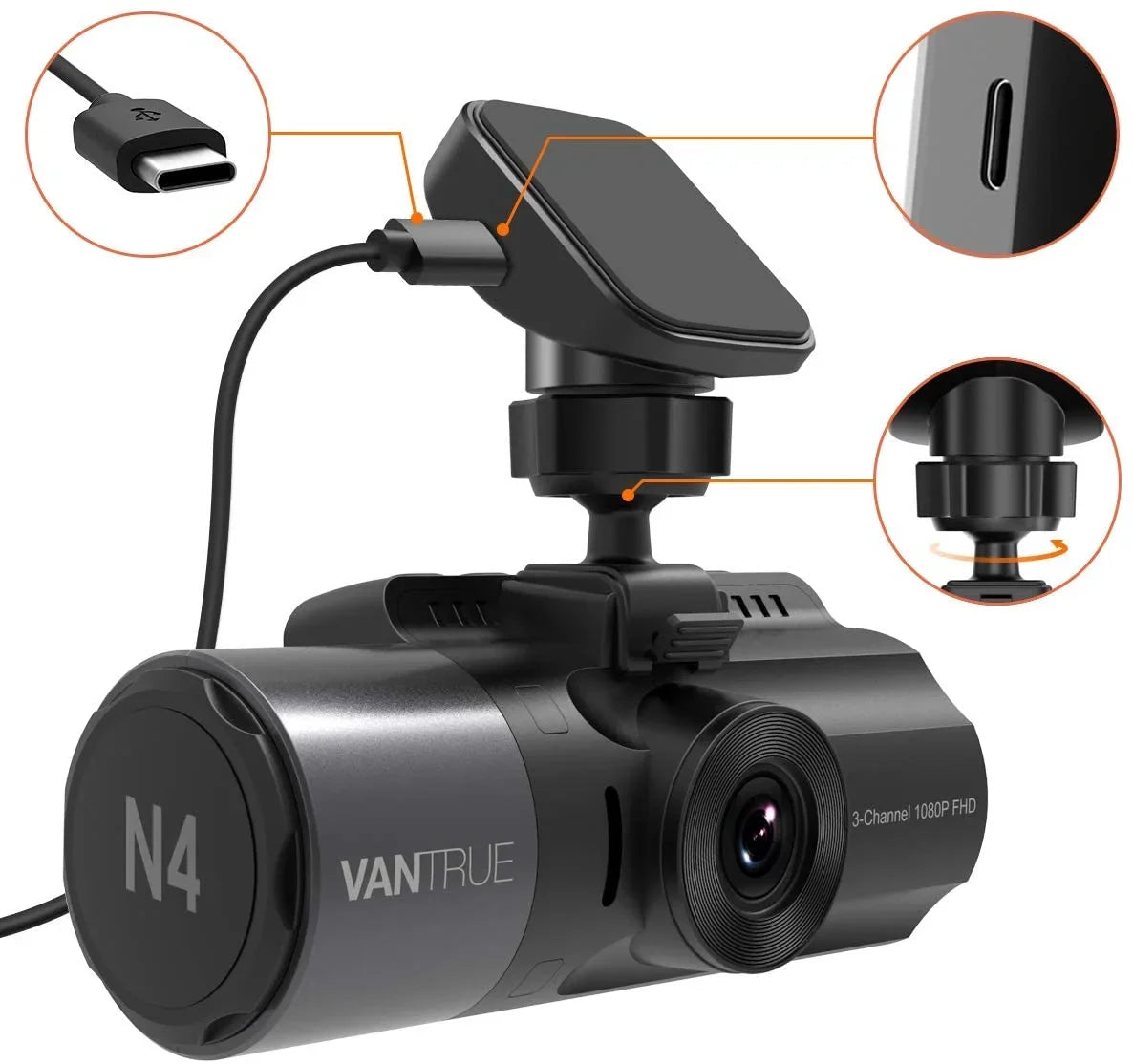 Vantrue N4, N2Size, X4Size, N1 Pro(2023), T3 Dash Cam GPSize Receiver Module Type C USizeB Port Adhesive Mount for Windows and Mac