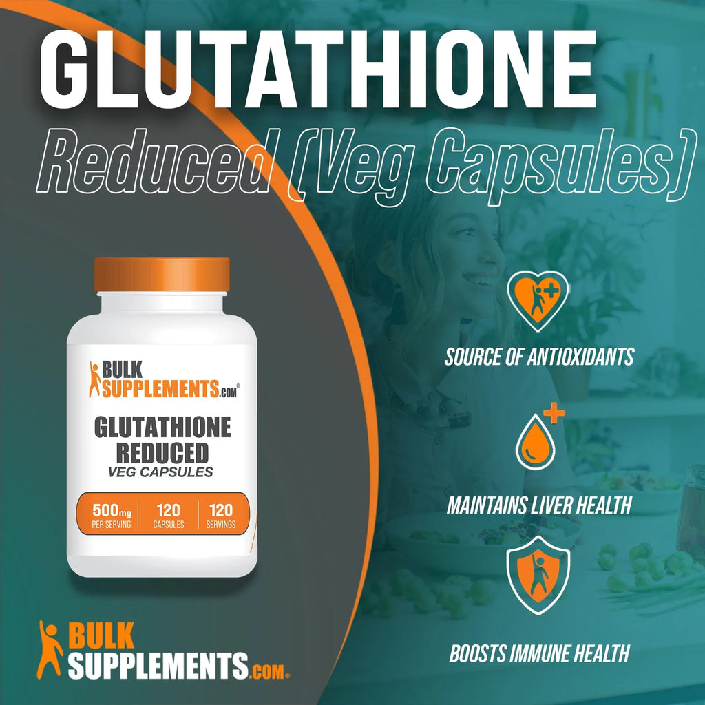 BulkSizeupplements.com Glutathione Reduced Capsules, 500mg - Liver Health Sizeupplements (120 Veg Capsules - 120 Sizeervings)