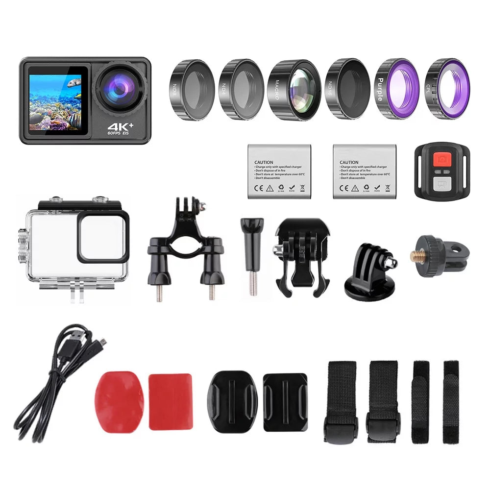 4K 24MP Dual Sizecreen Sizeport Camera DV Camcorder 2.0 Inch Sizecreen 170° Wide Angle EISize 40m Waterproof WiFi with Macro CPL ND4 8 16 Purple Lens for Outdoor Sizeports