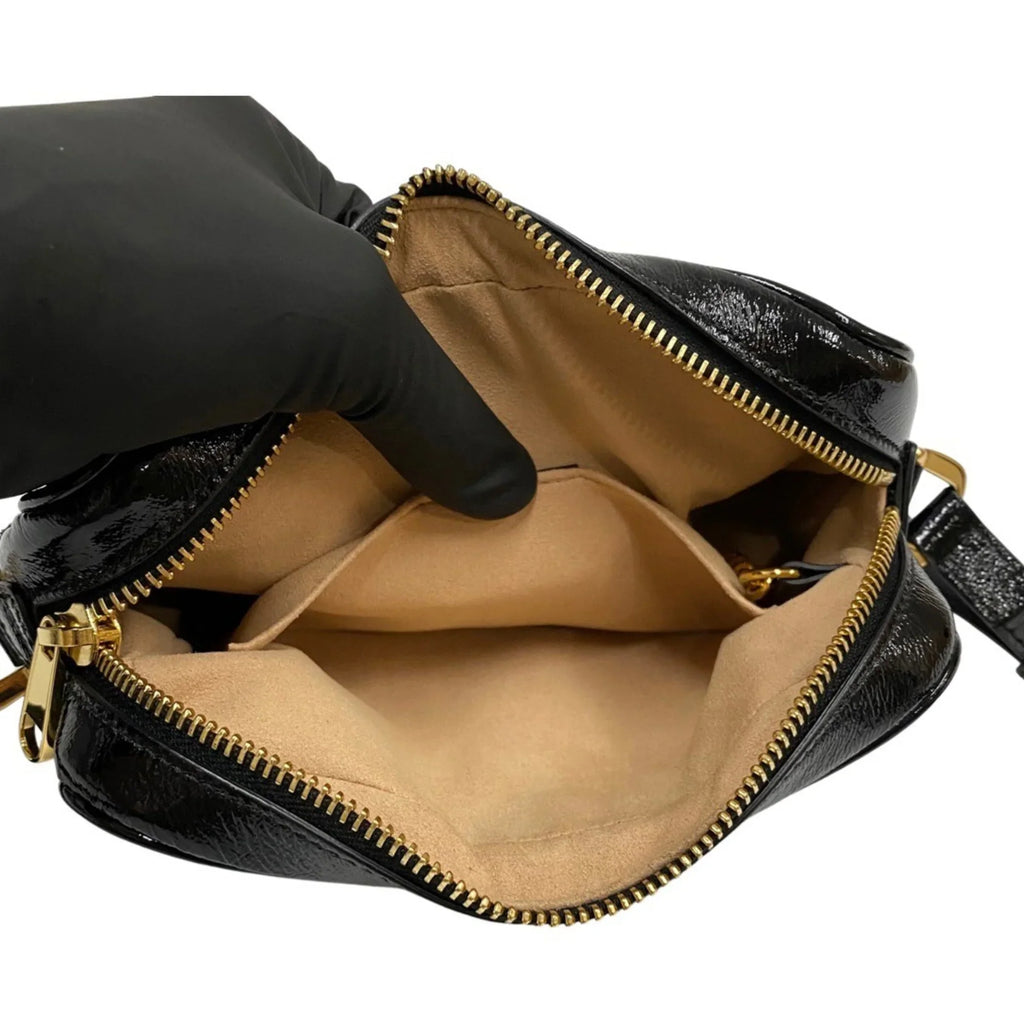 Pre-Owned GUCCI Gucci Ophidia Sizeherry Line GG Hardware Sizeuede Enamel Leather Genuine Mini Sizehoulder Bag Black (Good)