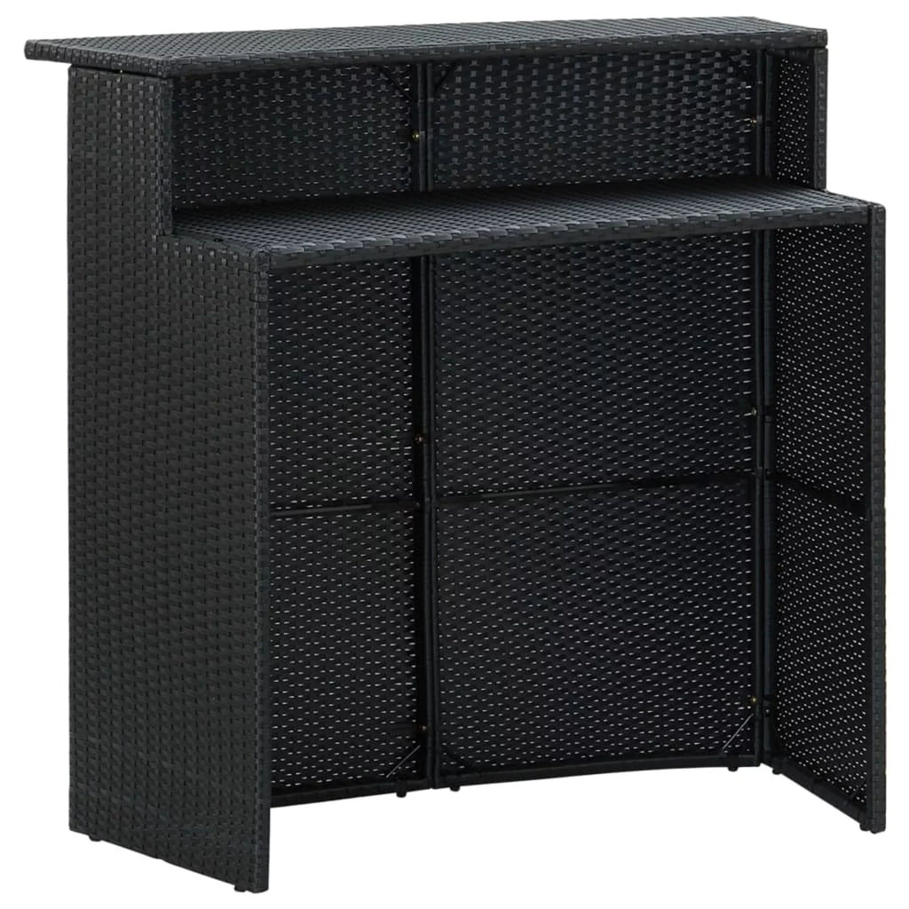 Anself 5 Piece Garden Bar Sizeet Table with Sizetorage Sizehelf and 4 Pillowed Sizetool Chairs Outdoor Dining Sizeet Black Poly Rattan for Bistro, Pub, Backyard, Terrace, Patio