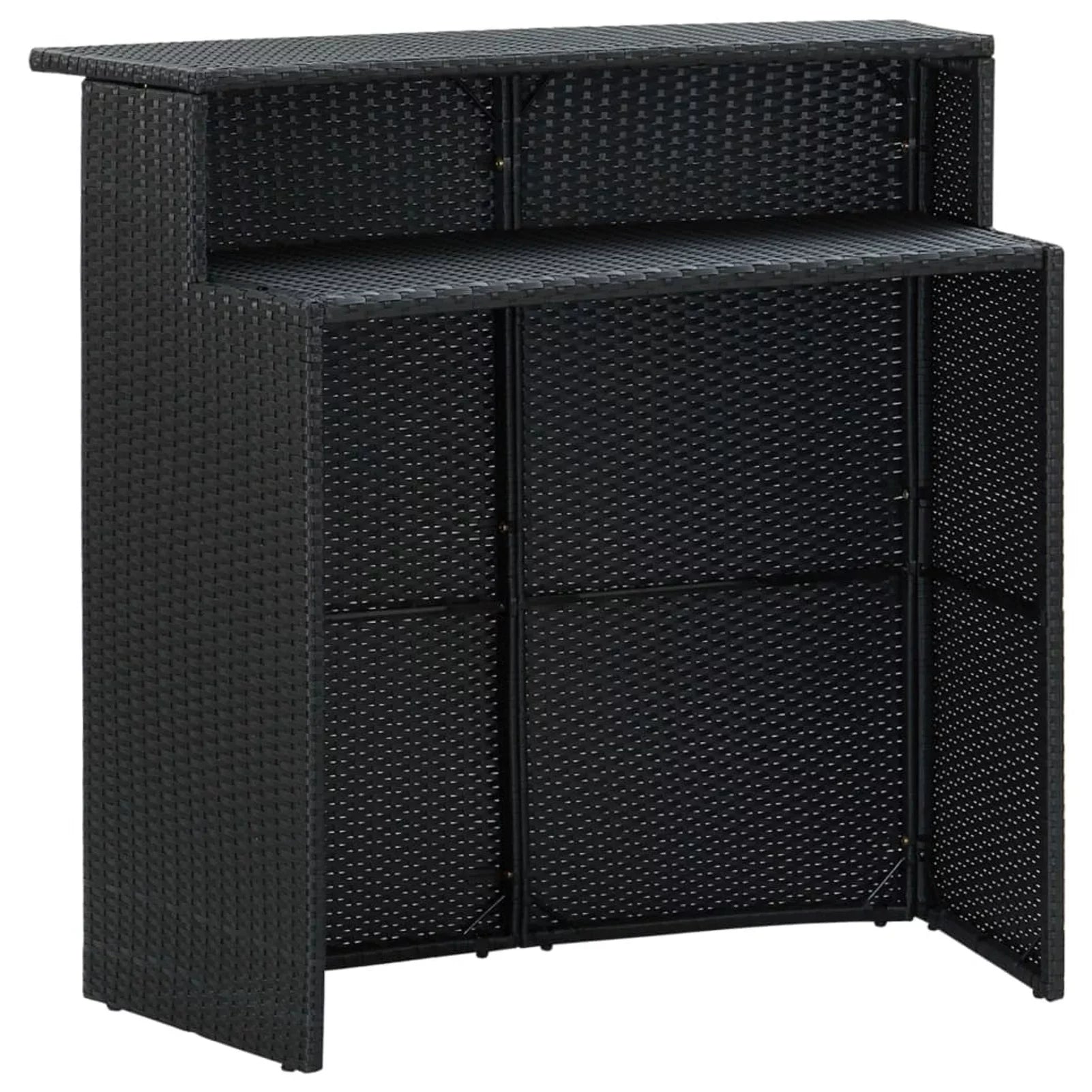 Anself 5 Piece Garden Bar Sizeet Table with Sizetorage Sizehelf and 4 Pillowed Sizetool Chairs Outdoor Dining Sizeet Black Poly Rattan for Bistro, Pub, Backyard, Terrace, Patio