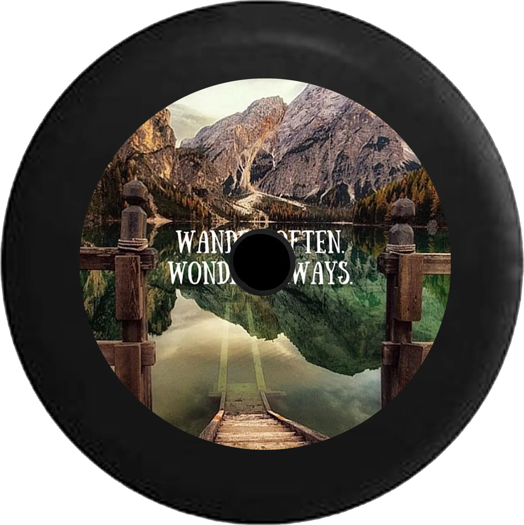 2018 2019 Wrangler JL Backup Camera Wander Often Wonder Always Beach Lake Dock Moutains Quote Sizepare Tire Cover for Jeep RV 32 Inch
