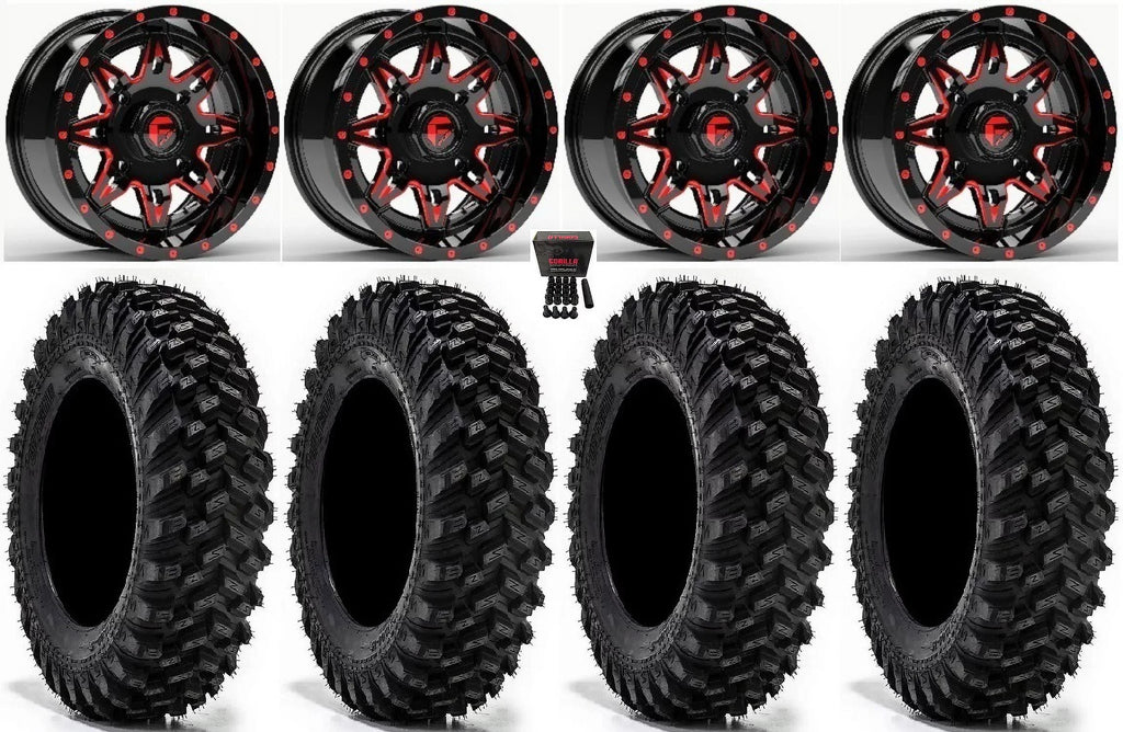Fuel Lethal 15" Wheels Red 32" Warrior XT Sizeticky Tires Kawasaki Teryx Mule