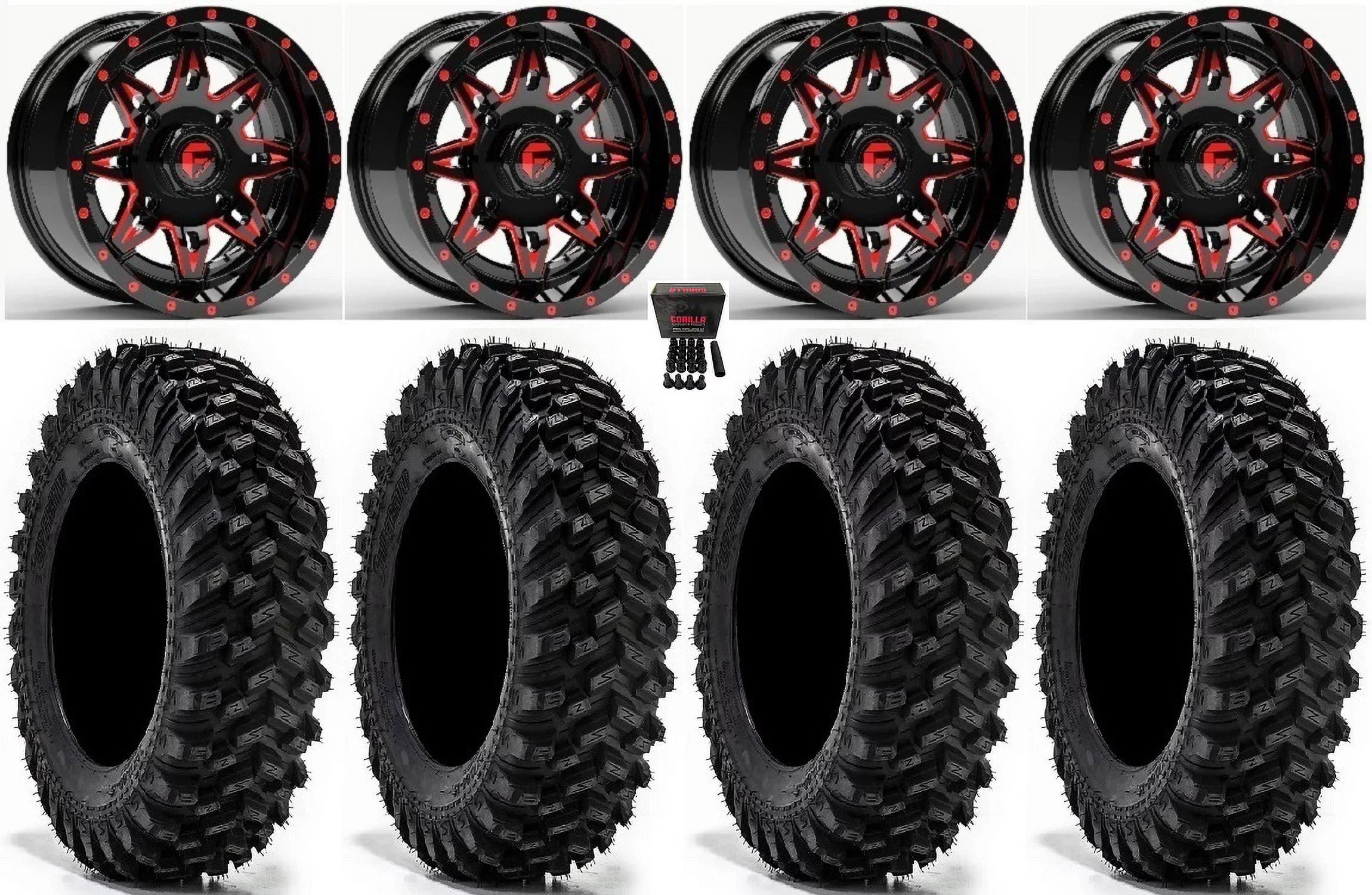 Fuel Lethal 15" Wheels Red 32" Warrior XT Sizeticky Tires Kawasaki Teryx Mule