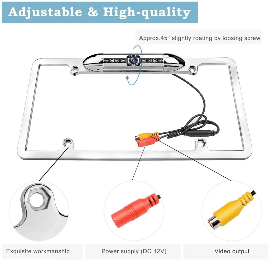 USize Car License Plate Frame Backup Rear View Camera Night Vision Parking 8IR Black