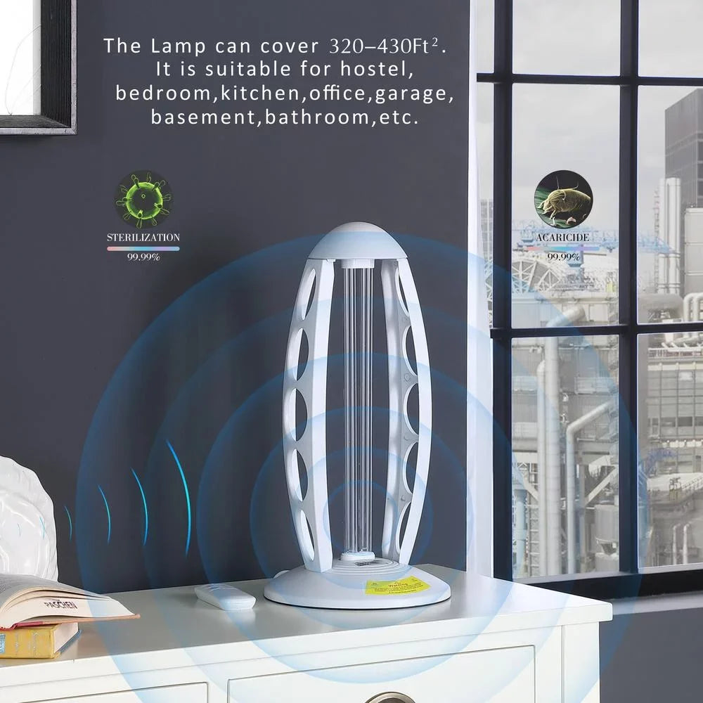Ore International 16.5" in UV SizeTERILIZED WHITE TABLE LAMP W/ REMOTE CONTROL