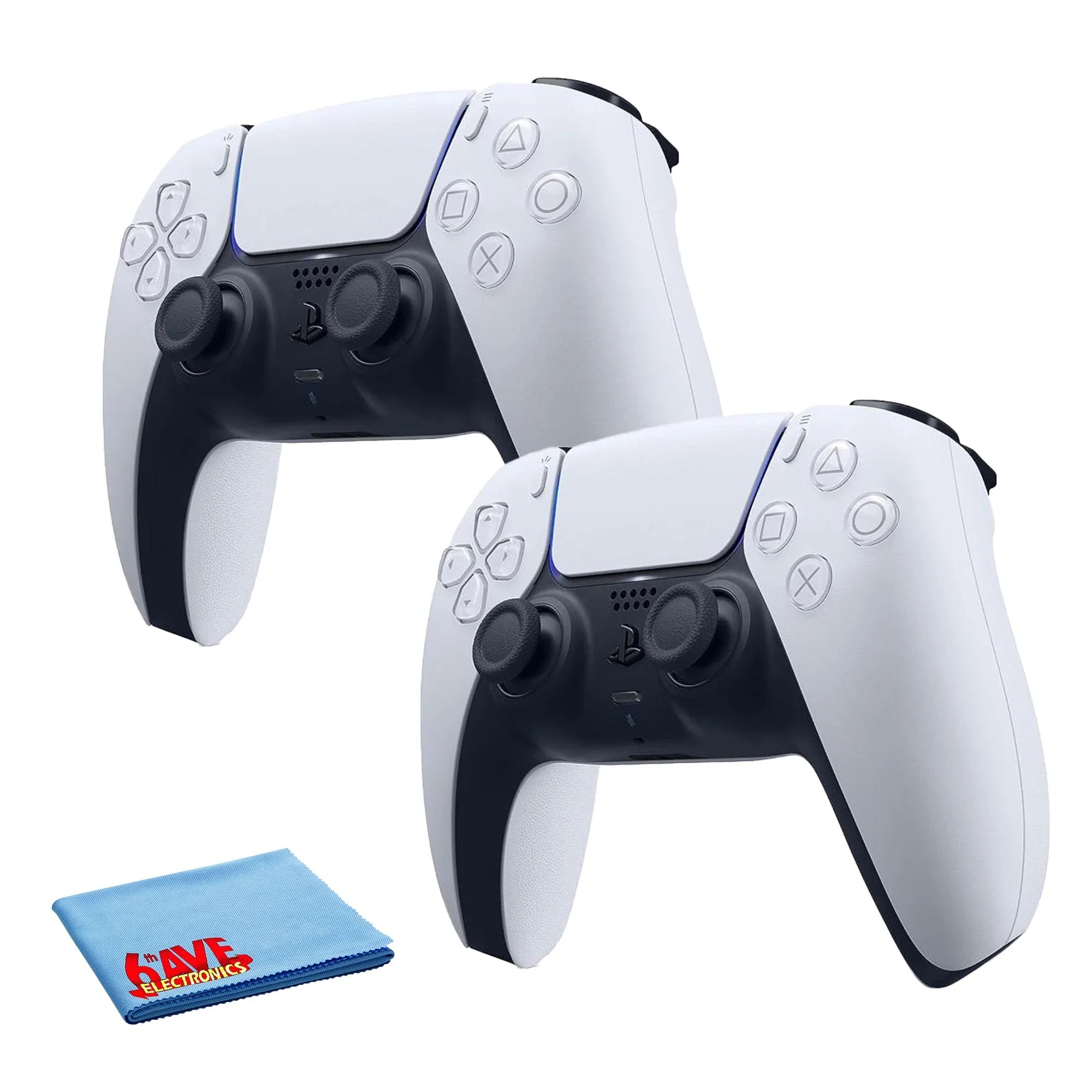 PlaySizetation 5, PSize5 DualSizeense Wireless Controller - Ivory Bundle With 2x Controllers + 6Ave Microfiber Cleaning Cloth