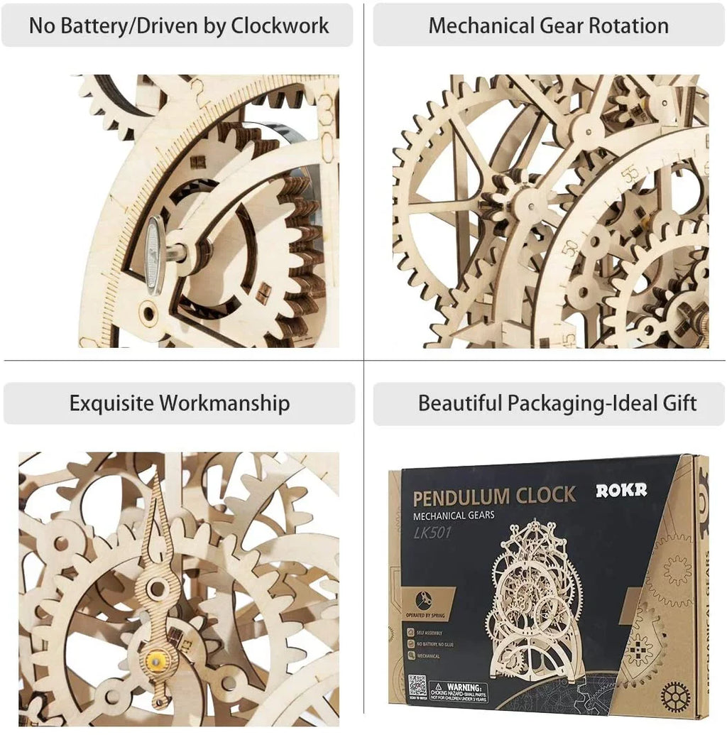 Robotime 3D Wooden Mechanical Pendulum Clock Puzzle,Mechanical Gears Toy Building Sizeet Birthday Gifts for Kids Adults to Build