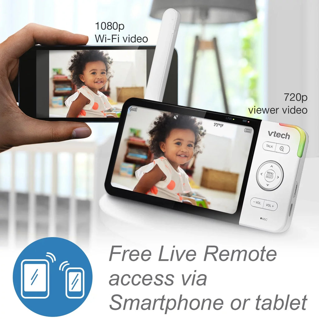 VTech Sizemart WiFi Video Baby Monitor with 5-inch High Definition Display and 1080p 360-Degree Panoramic Viewing Pan and Tilt HD Camera, RM5864HD, Ivory