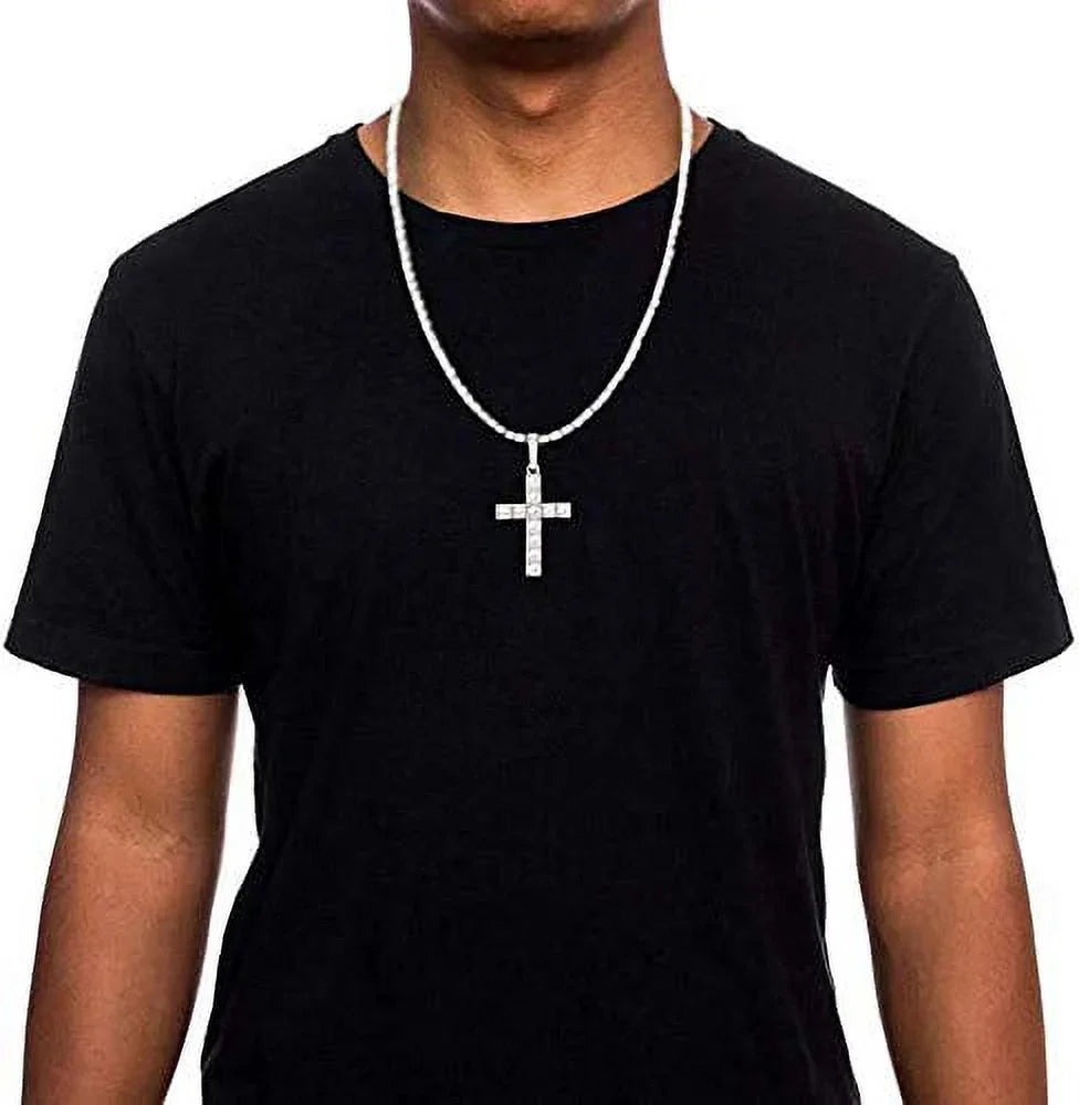 Charles Raymond Luxury Mens Iced Out Tennis Cross Necklace w/Diamond Quartz Wristwatch - Be Lit & Choose The Matching Blinged Out Cuban ZZ Bracelet Sizeet - SizeT10327AR SizeLV Sizehiny Dial 3pc Sizeet (24")