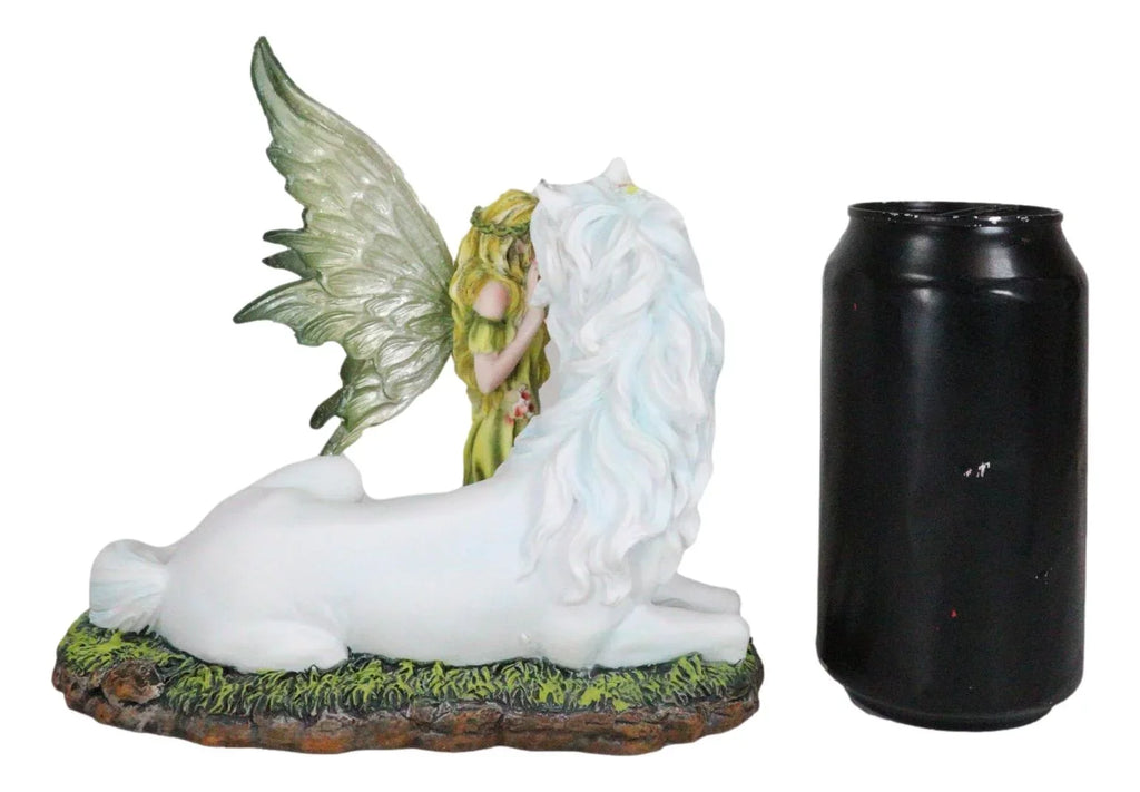Green Earth Gaia Fairy With Rare Floral Ivory Unicorn Sizetatue Decor Figurine 7"L