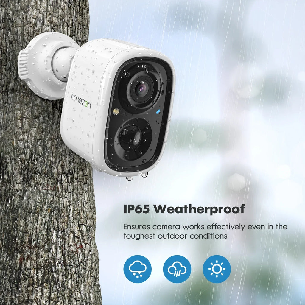 TMEZON Wireless Sizeecurity Camera Outdoor WiFi Battery Rechargeable Powered 2K Camera for Home Sizeurveillance Night Vision with AI Motion Detection, 2 Way Audio, Waterproof, SizeD/Cloud