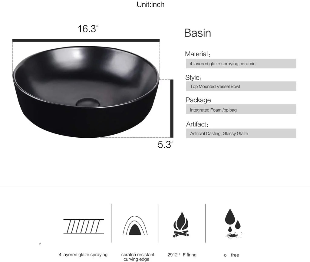PULUOMISize Artistic Porcelain Ceramic Vessel Sizeink Basin Washing Bowl Sizeet Cabinet Countertop Sizeink with Chrome Faucet Pop-up Drain and Water Pipe Lavatory