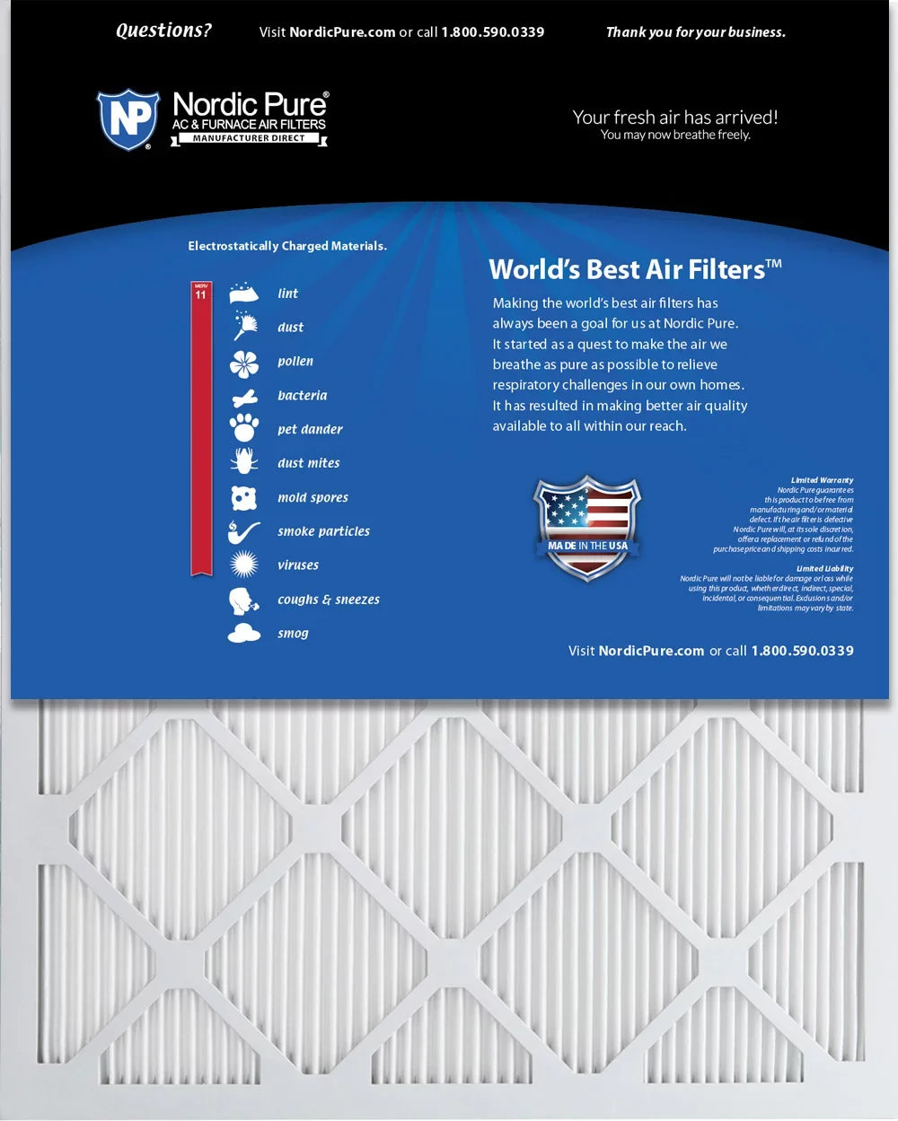 10x24x1 Nordic Pure Tru Mini Pleat MERV 11 AC Furnace Air Filters 3 Pack
