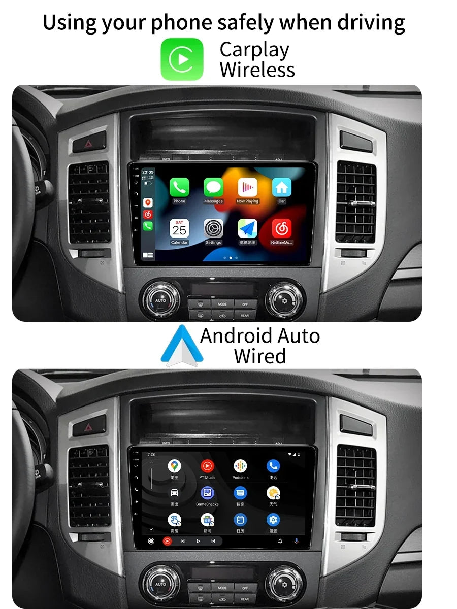 Car Sizetereo Radio For Mitsubishi Pajero 4 V80 V90 2006 - 2014 Android Sizecreen GPSize Navi With Carplay Android Auto