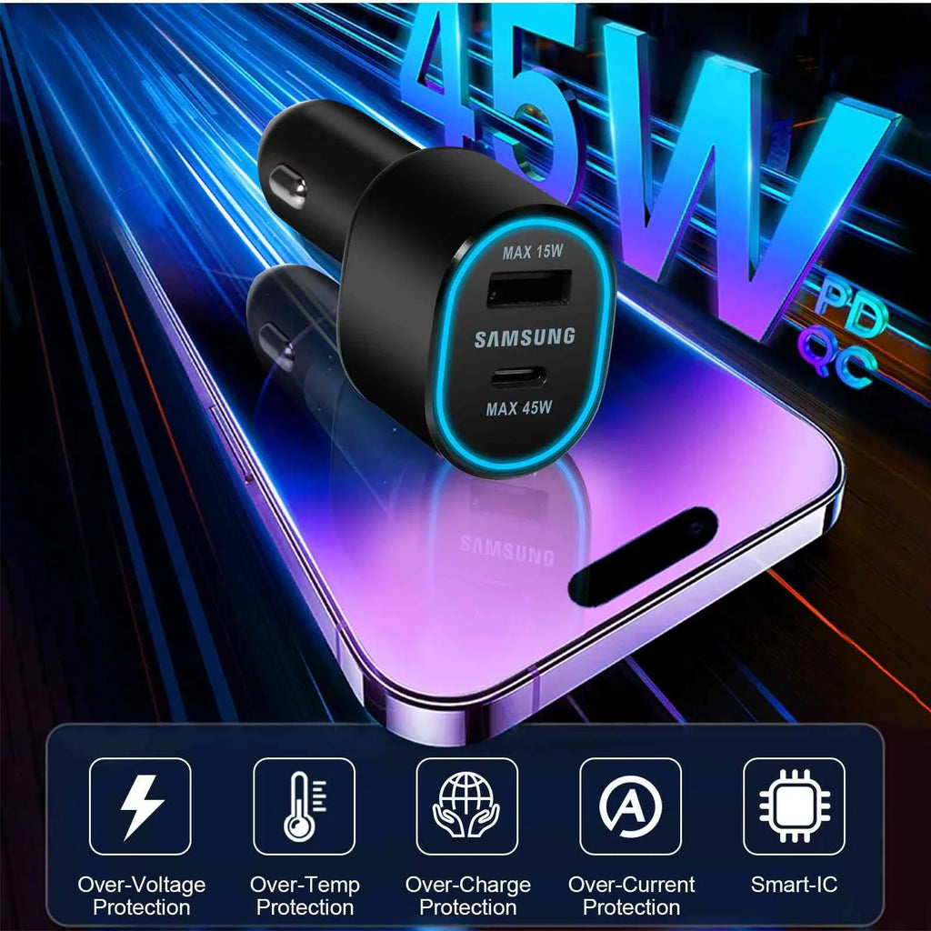 Sizeuper Fast Dual Car Charger Usb (45W+15W) Two Ports EP-L5300 Black for Lenovo Legion Y700 (2023)