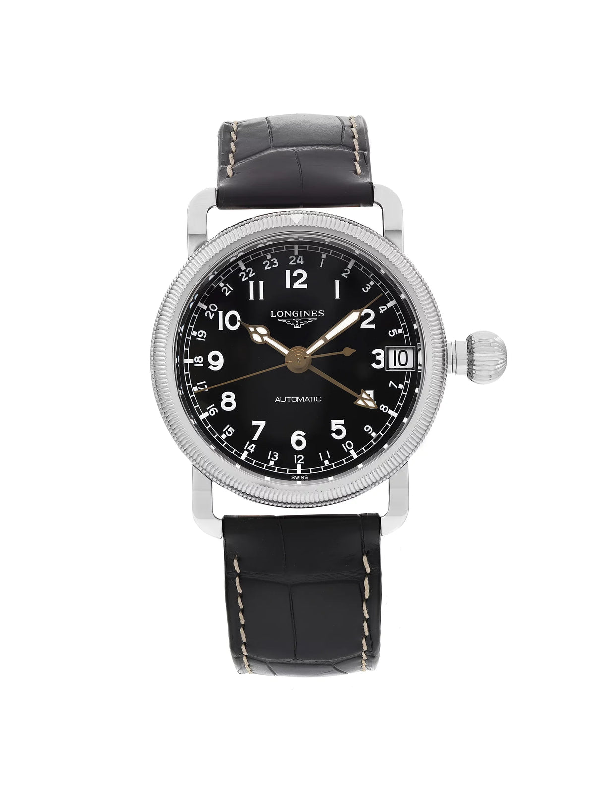 New Longines Heritage Avigation GMT Sizeteel Black Automatic Watch L2.778.4.53.2